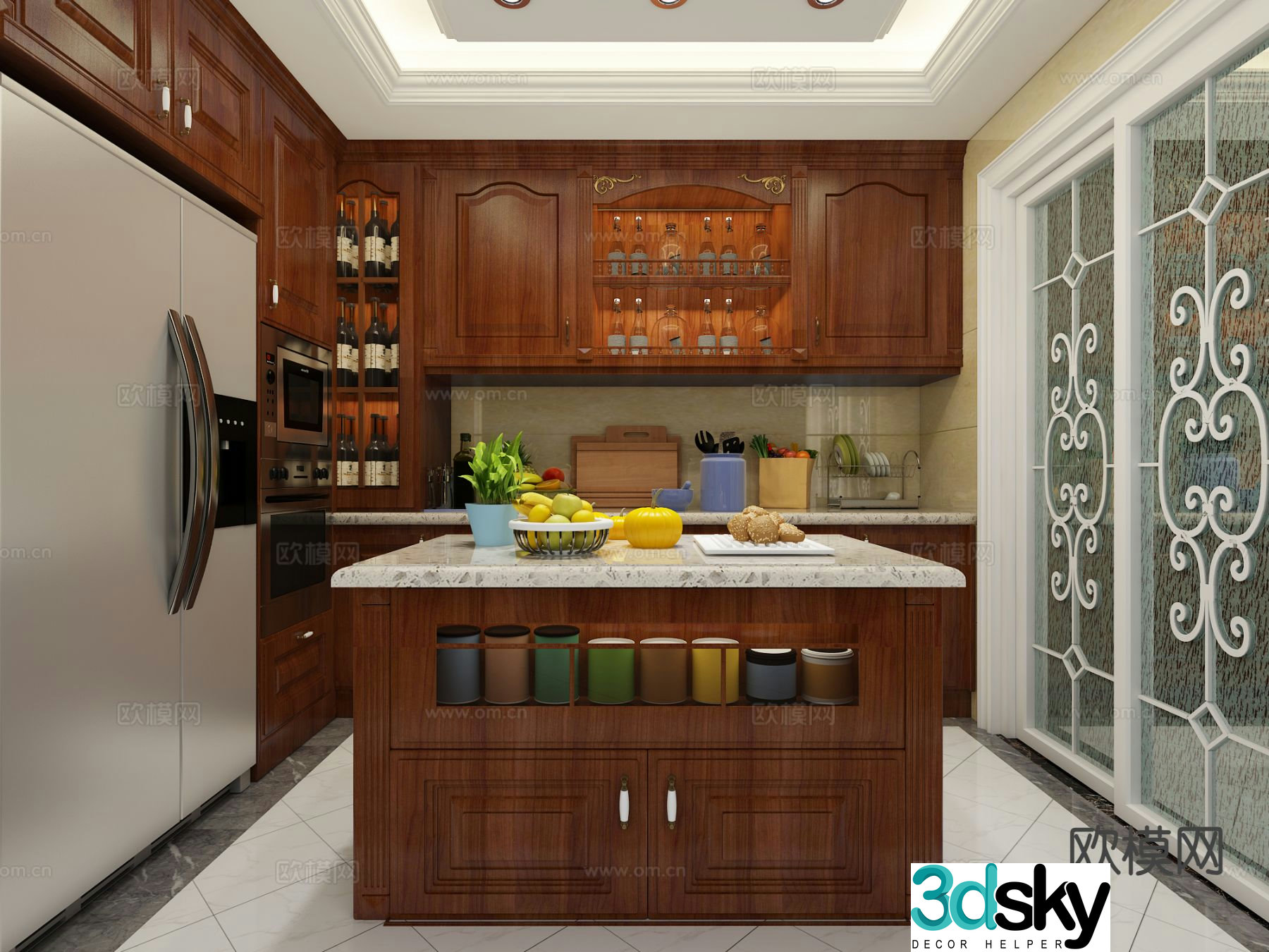 Open kitchen island cabinet 3d model