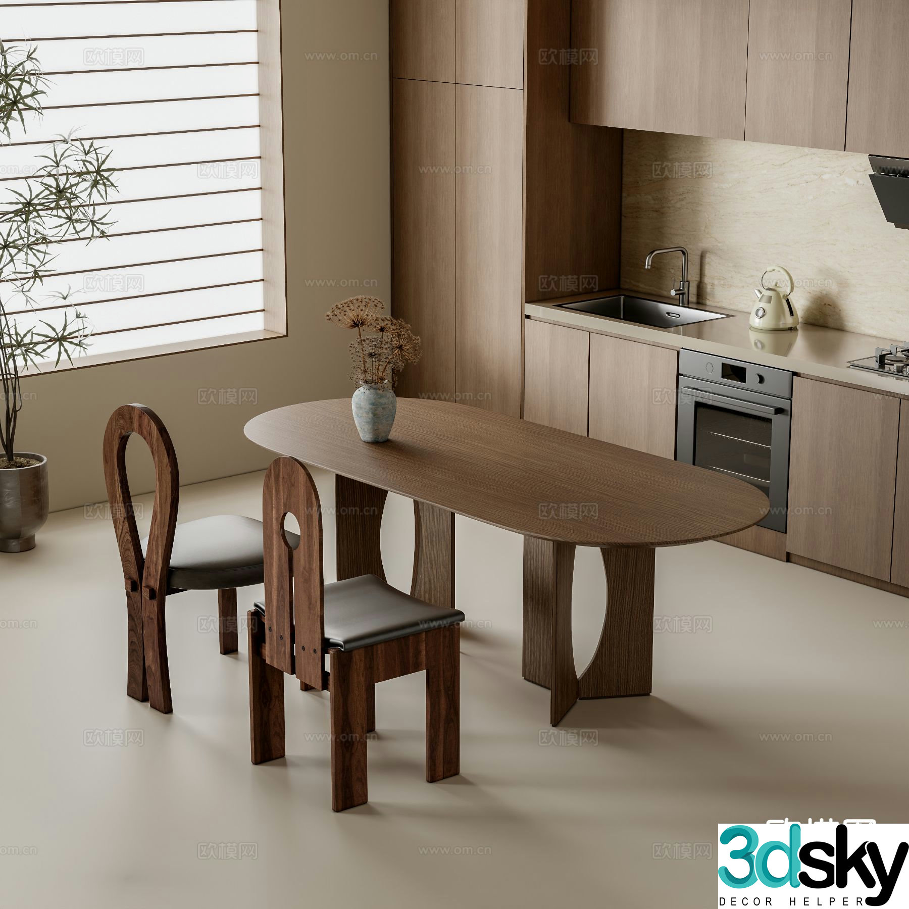 Medieval style dining table and chairs oval dining table 3d model