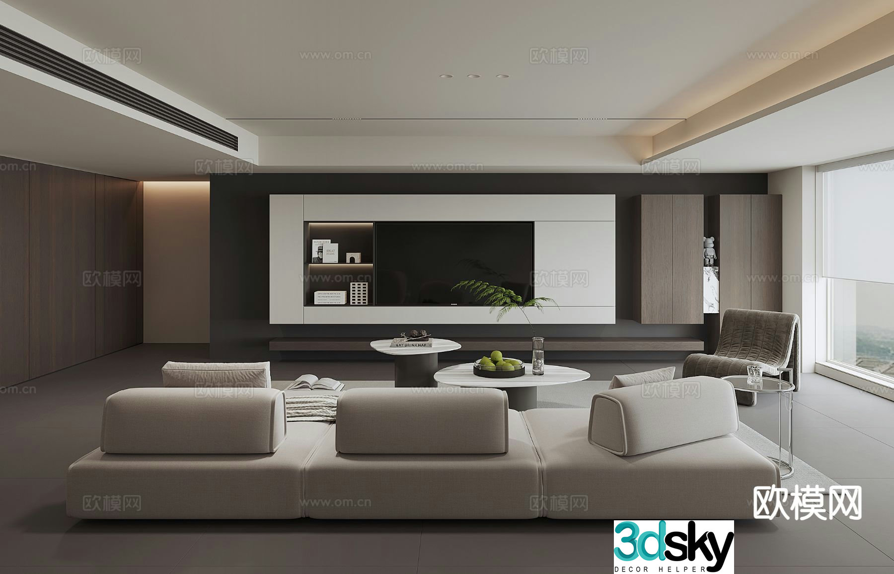Modern living room without main light 3d model