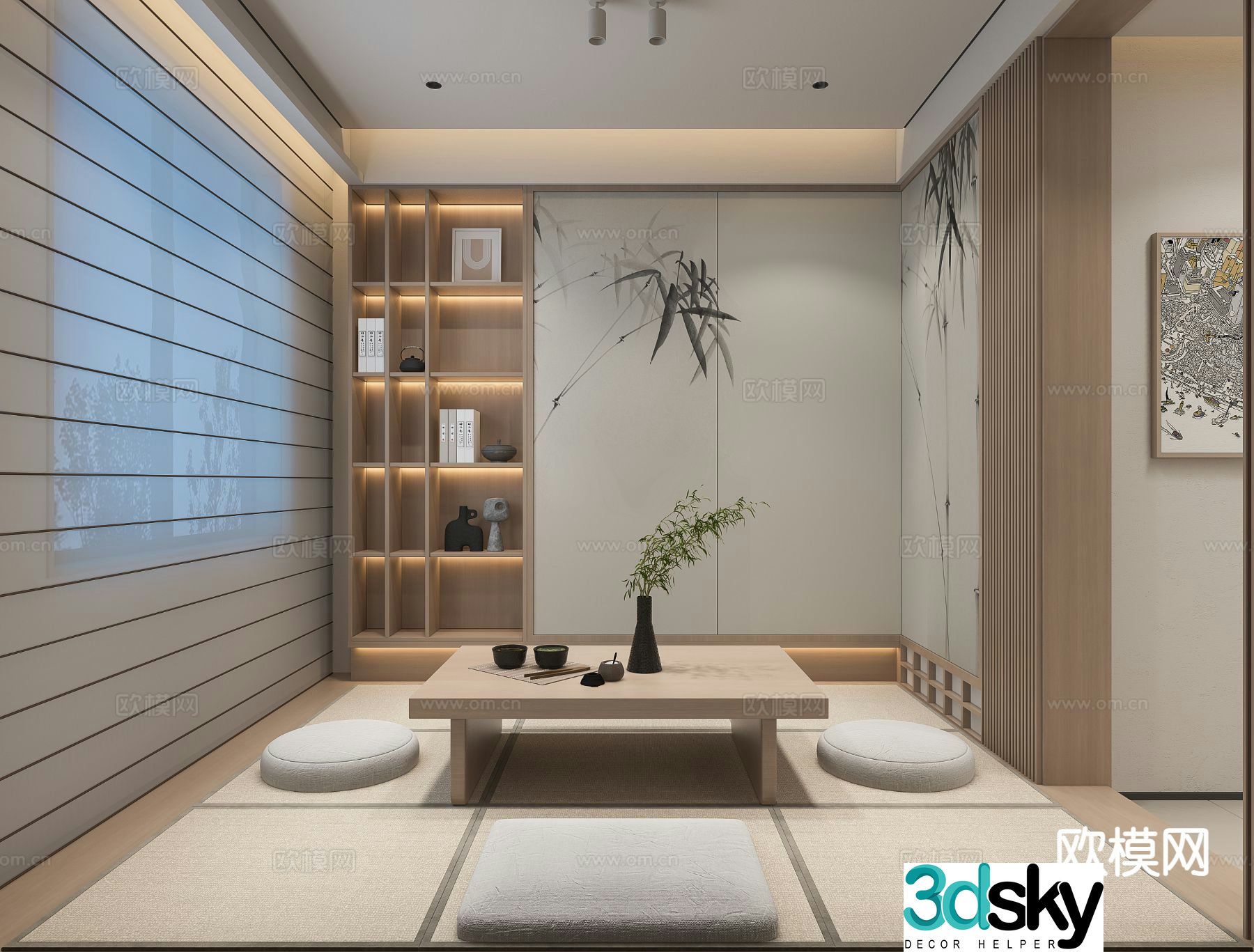 New Chinese Tea Room Tatami Tea Room 3D Model