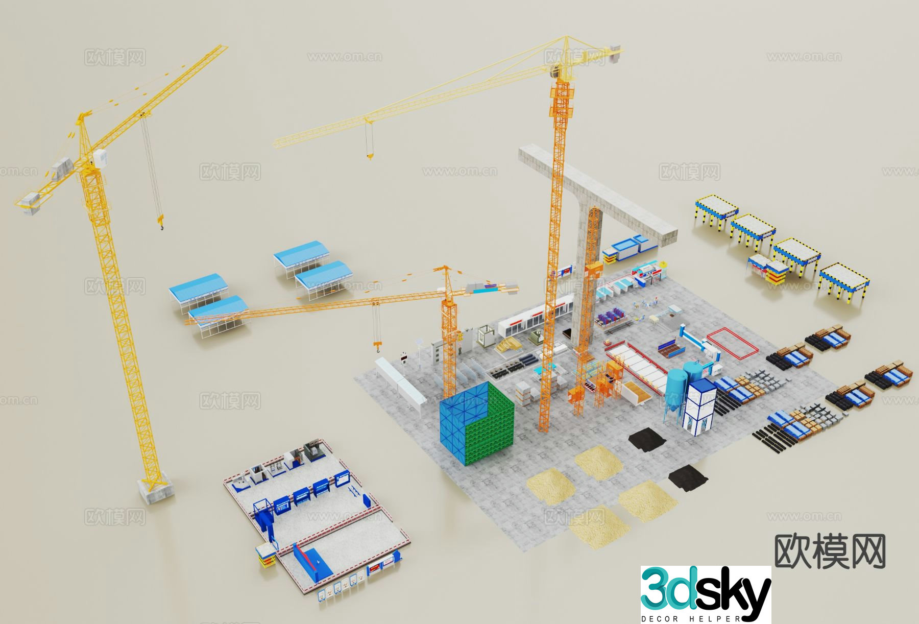 Modern construction site materials. Construction site. Construction site construction 3d model.