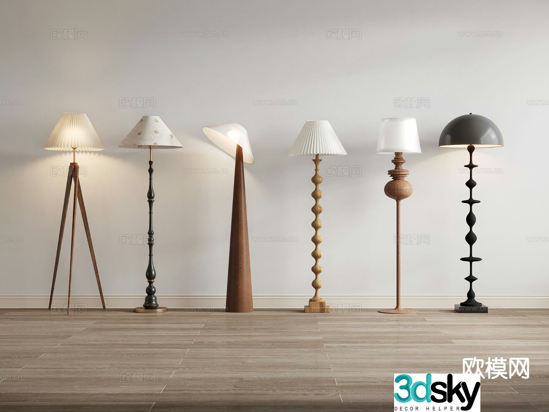 Medieval style floor lamp wooden floor lamp 3d model