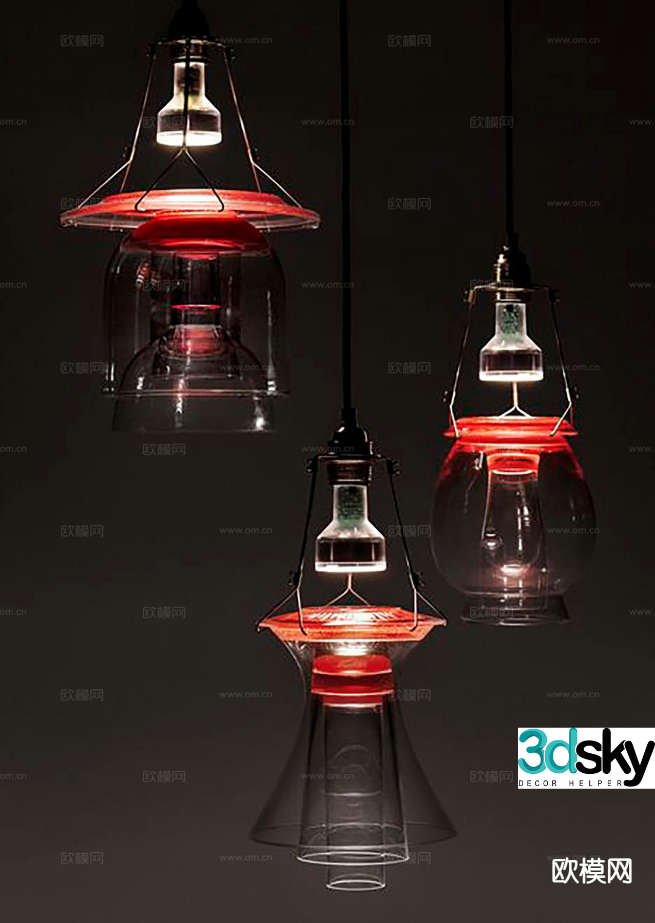 Industrial style chandelier portable lamp 3d model