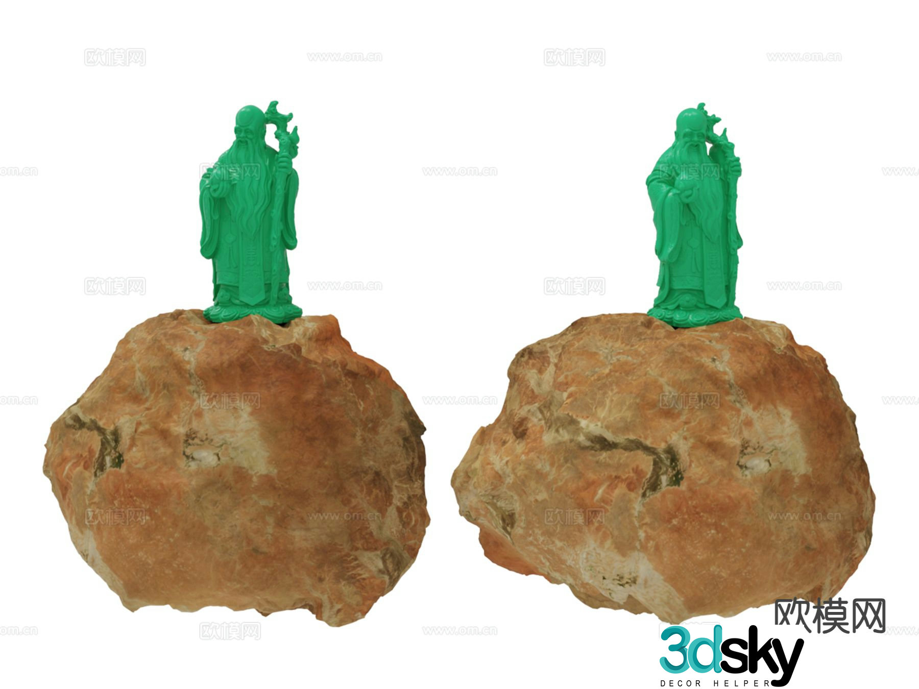 Chinese Fu Lu Shou sculpture fairy ornaments 3D model