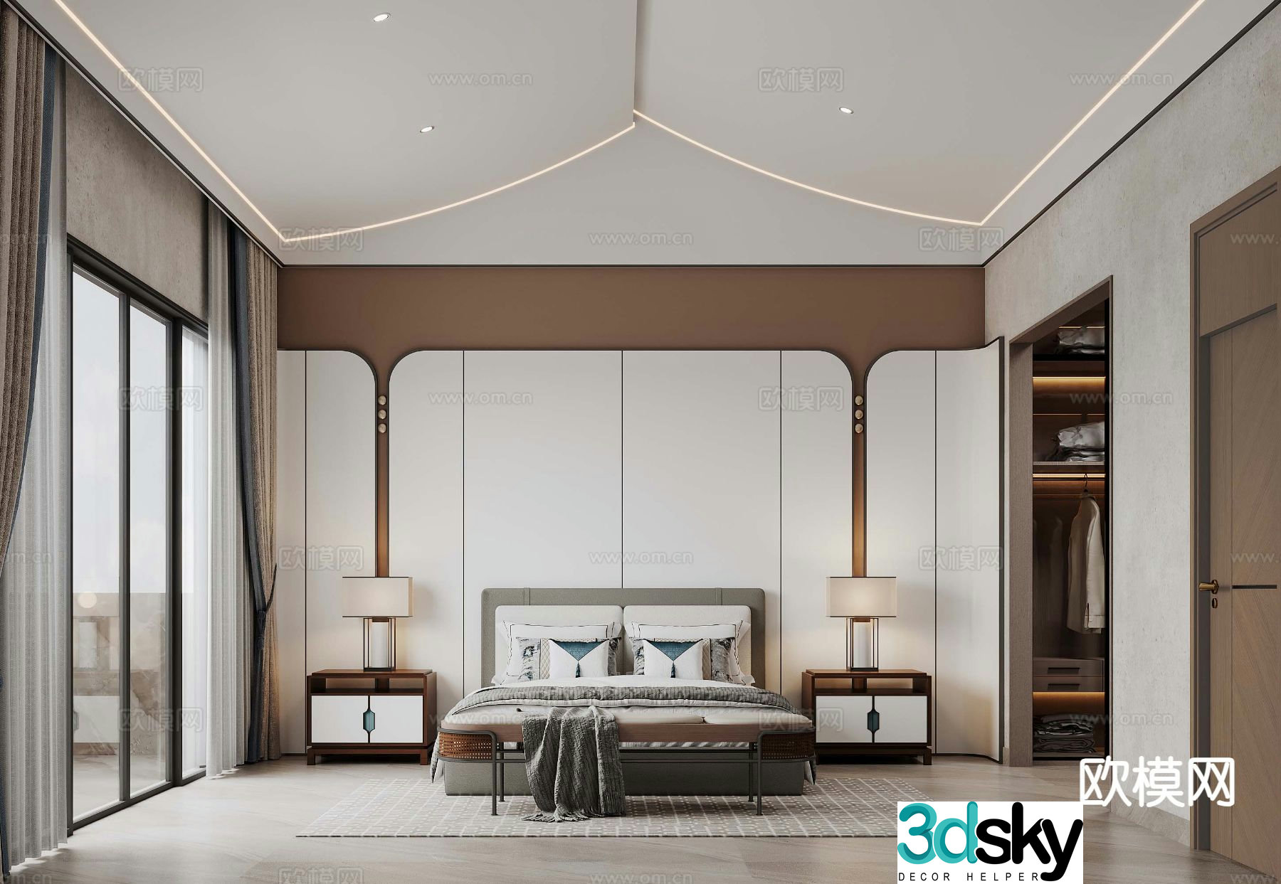 New Chinese style villa bedroom master bedroom 3d model
