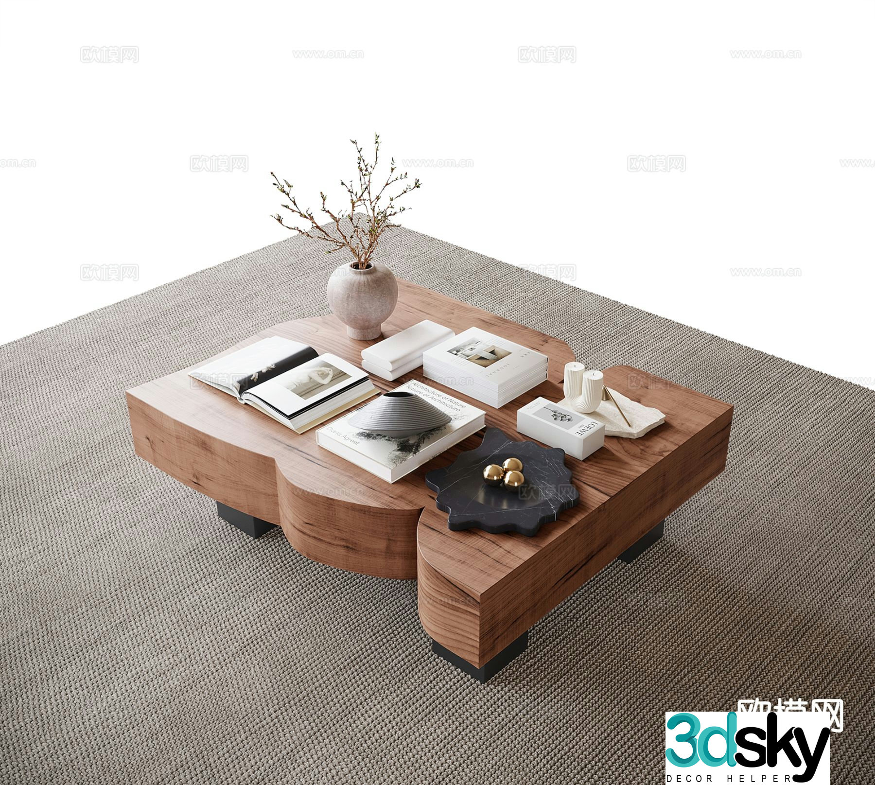 Special shaped coffee table solid wood coffee table 3d model