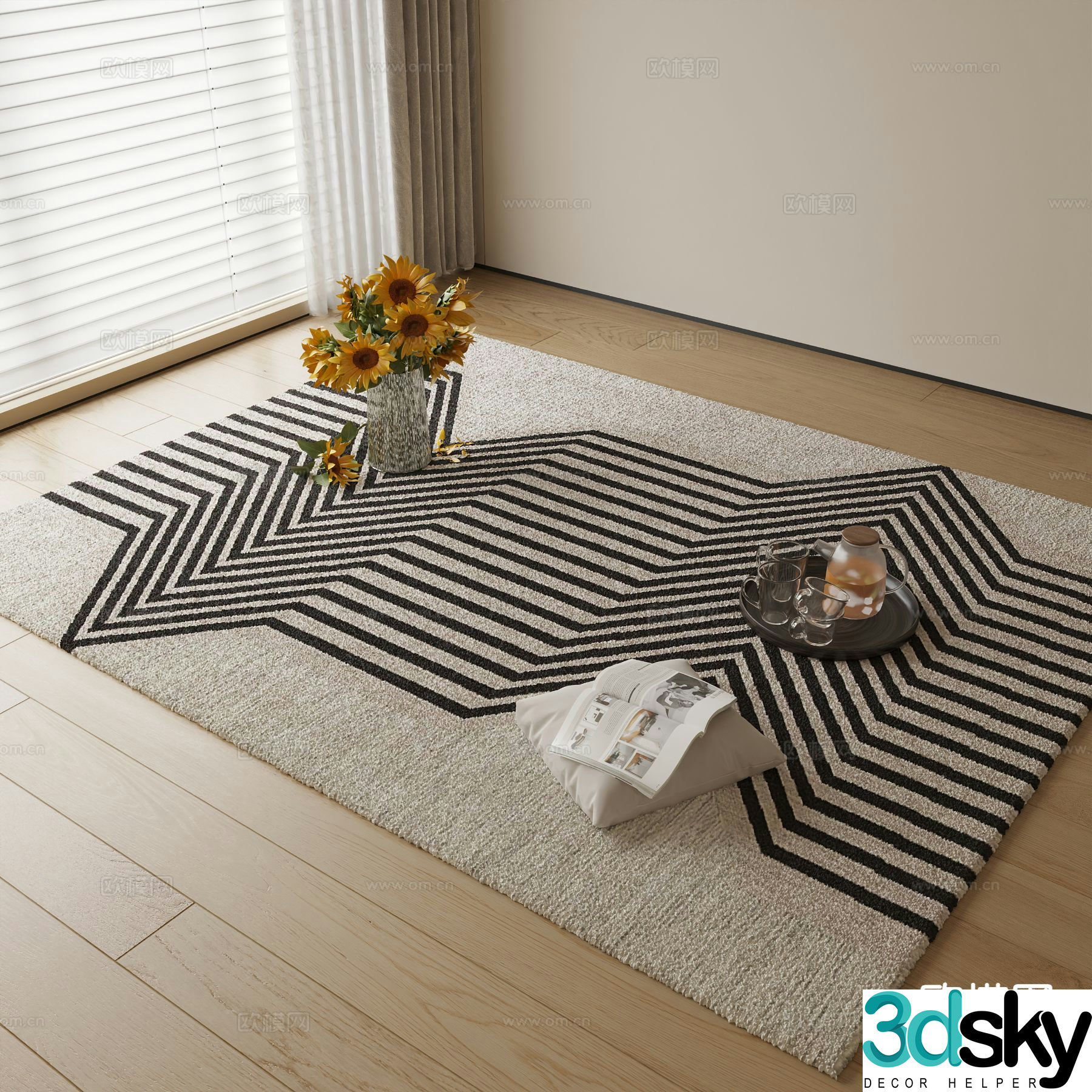 Modern carpet square rug 3d model