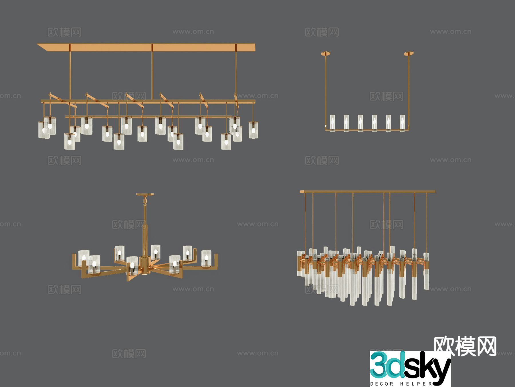 Modern metal chandelier straight chandelier 3d model