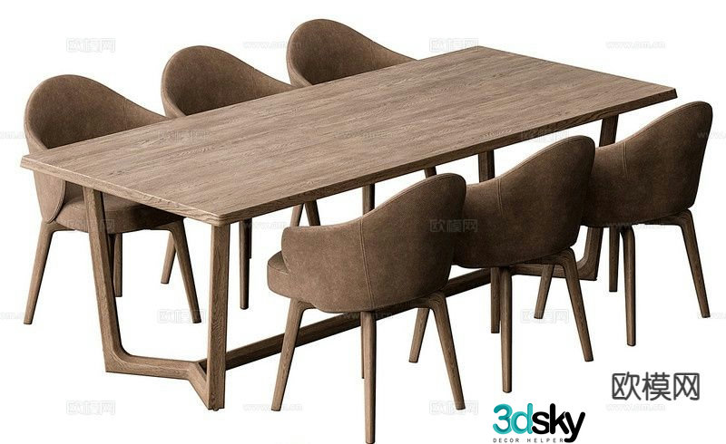 3D model of log style dining table and chairs