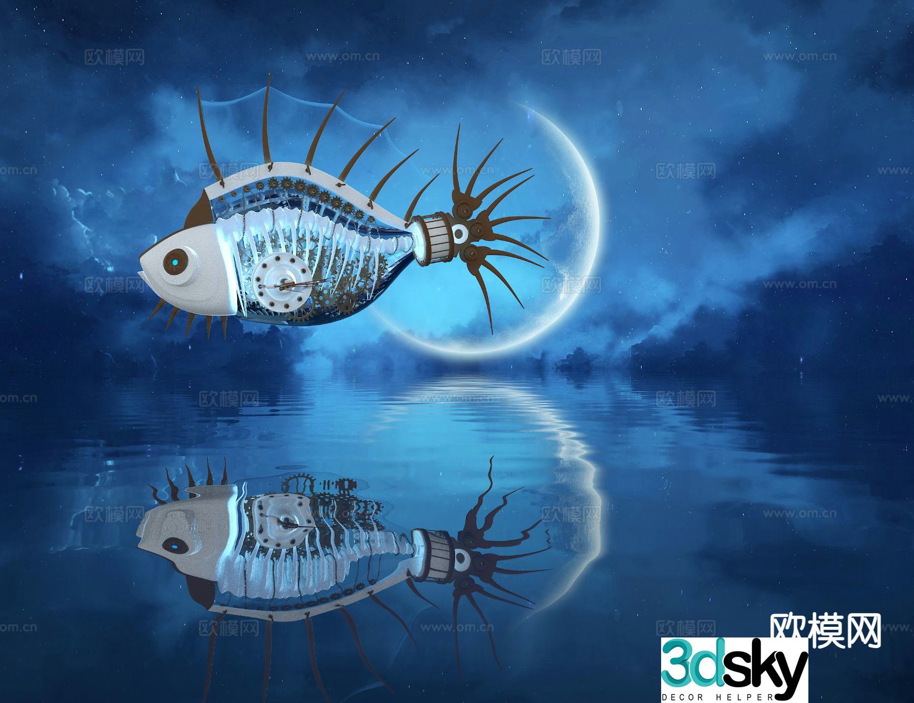 Technological fish sculpture mechanical fish 3D model