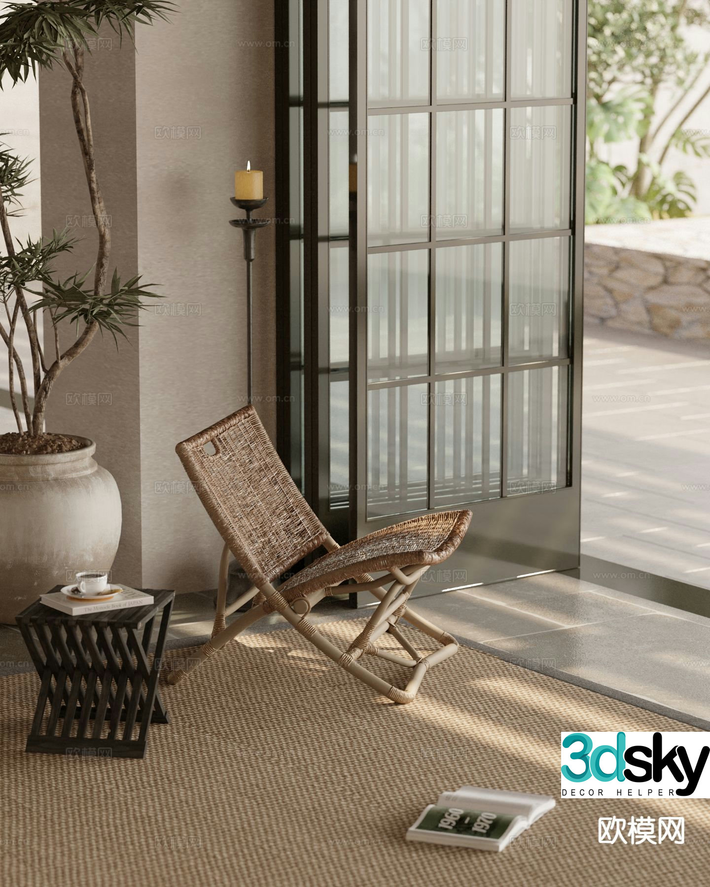 Wabi-sabi chair rattan leisure chair 3d model
