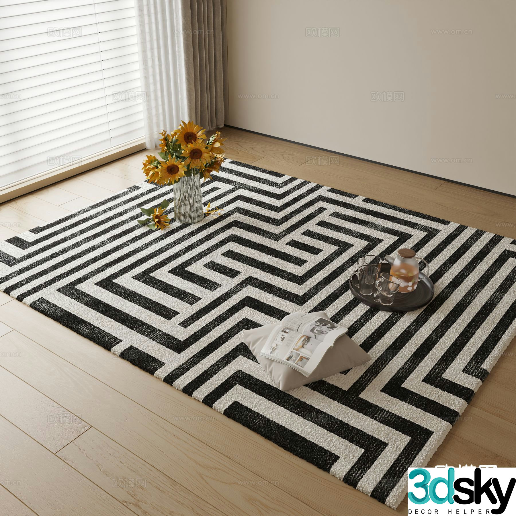 Black and white carpet square carpet 3d model