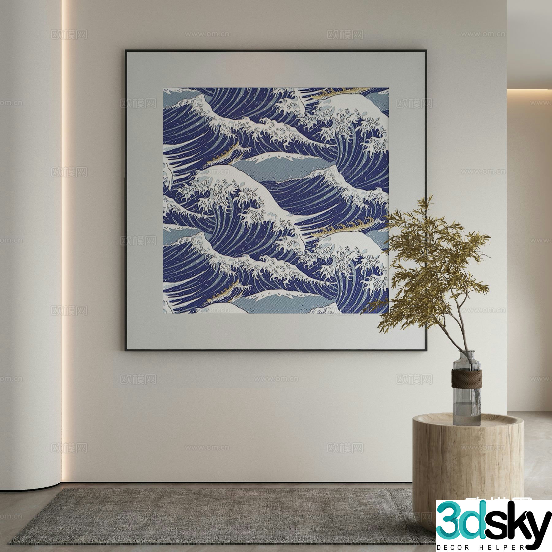 Japanese wave painting hanging painting decorative painting 3d model