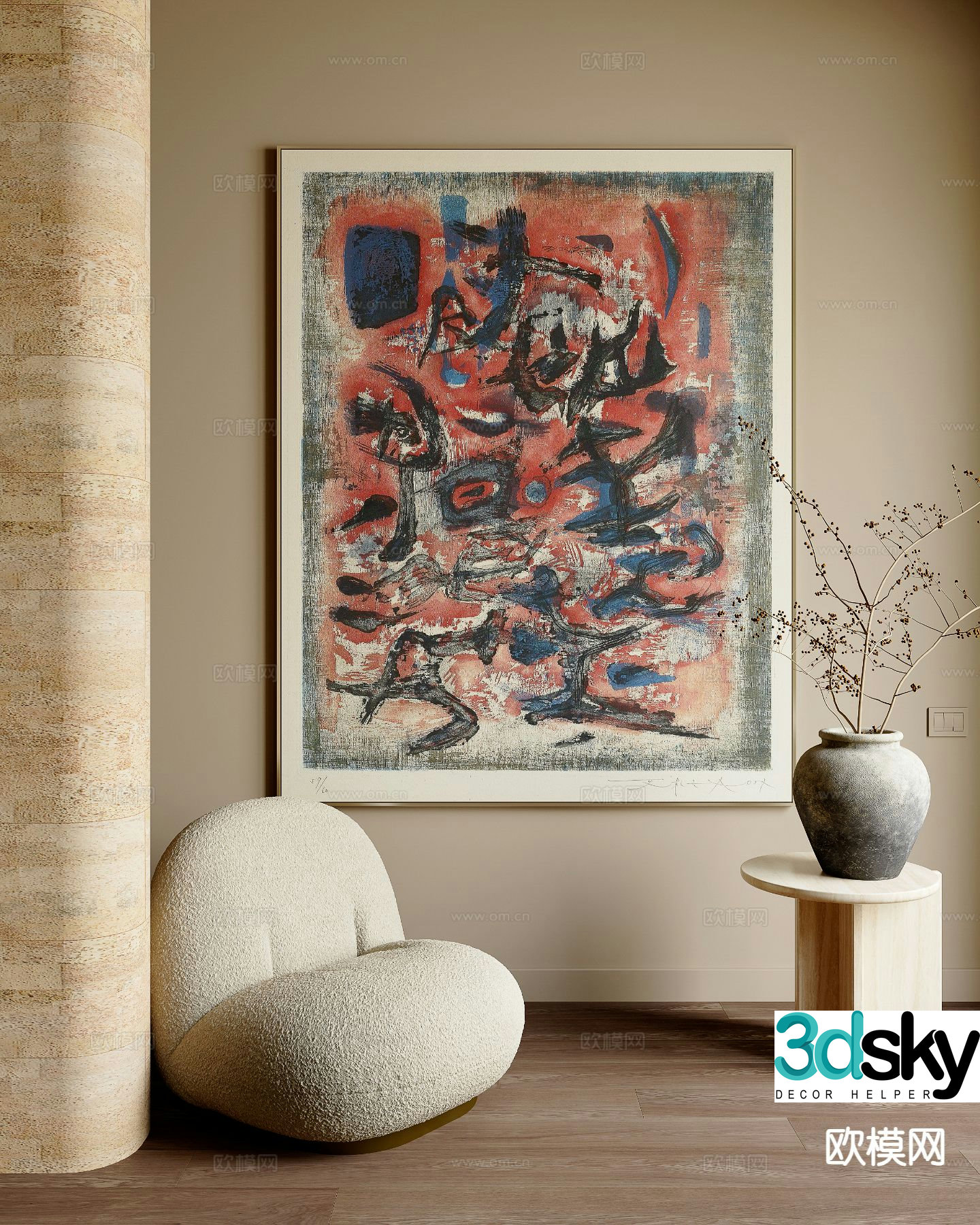 Wabi-sabi texture painting abstract painting decorative painting 3d model