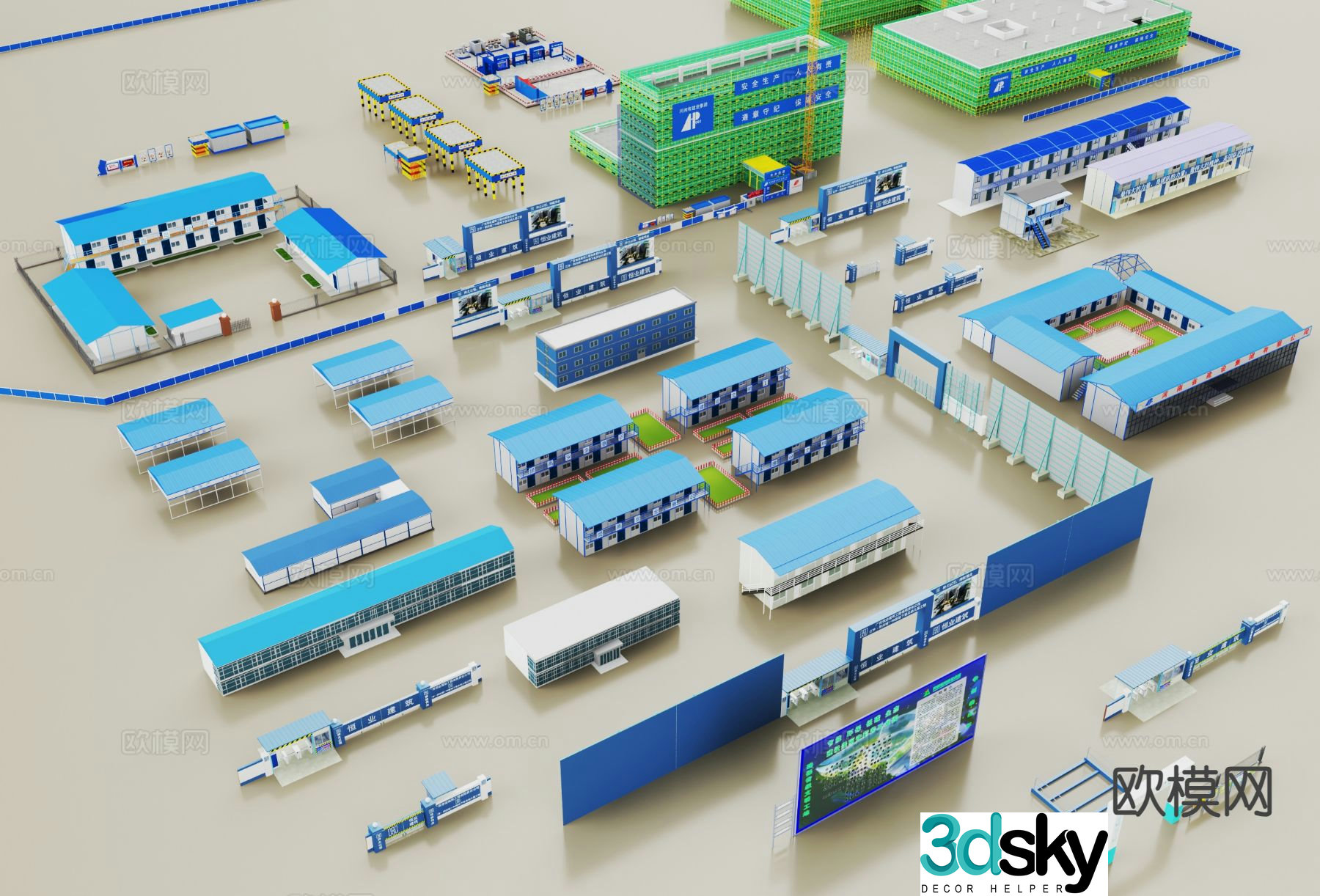 Modern construction site, construction project department, color steel room, factory building 3D model