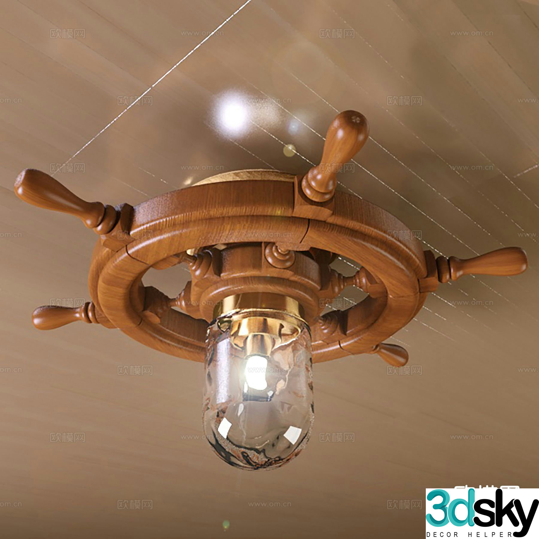 Mediterranean Ceiling Lamp Ship Tuo Ceiling Lamp 3D Model