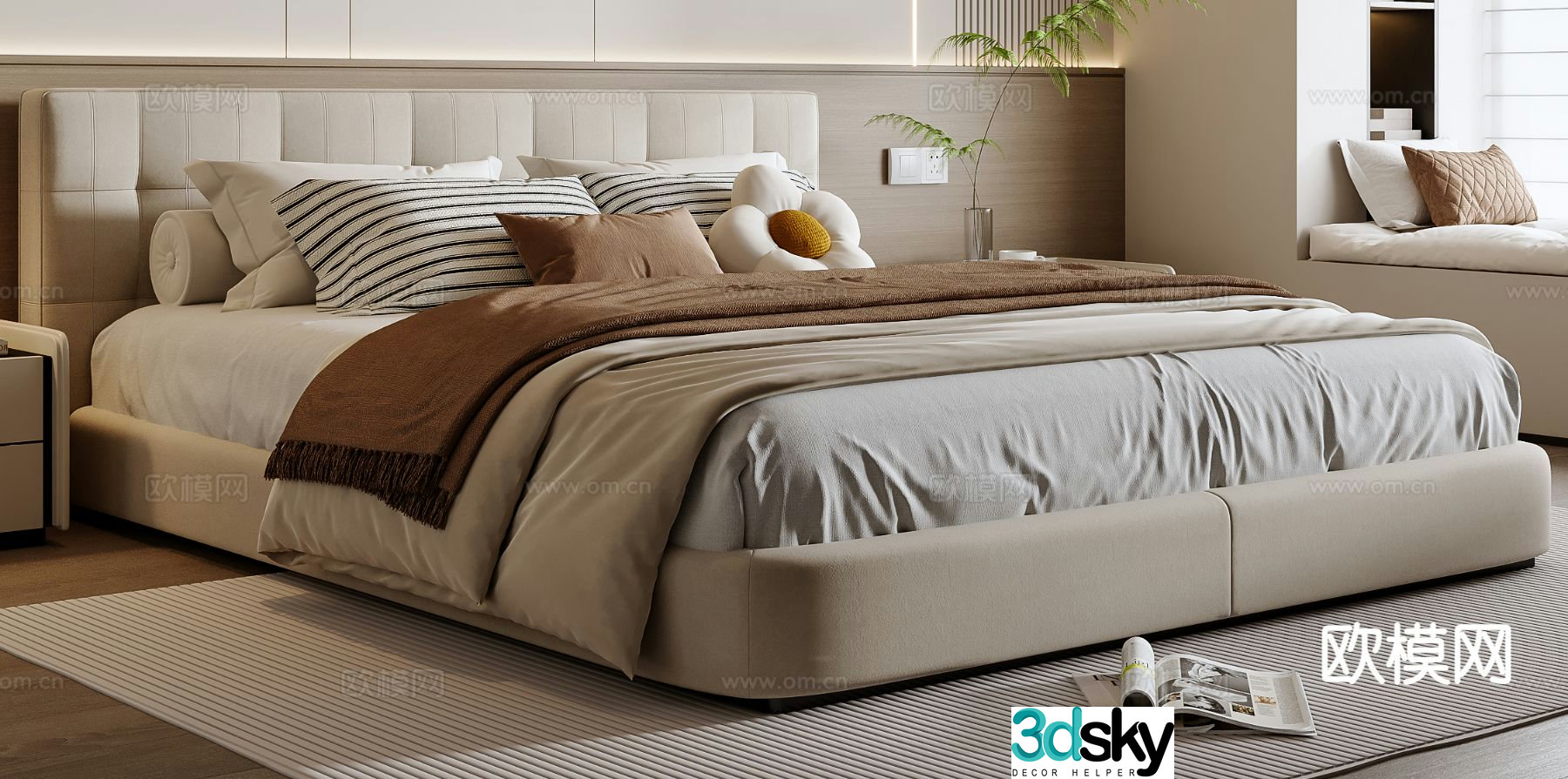 Modern double bed 3d model
