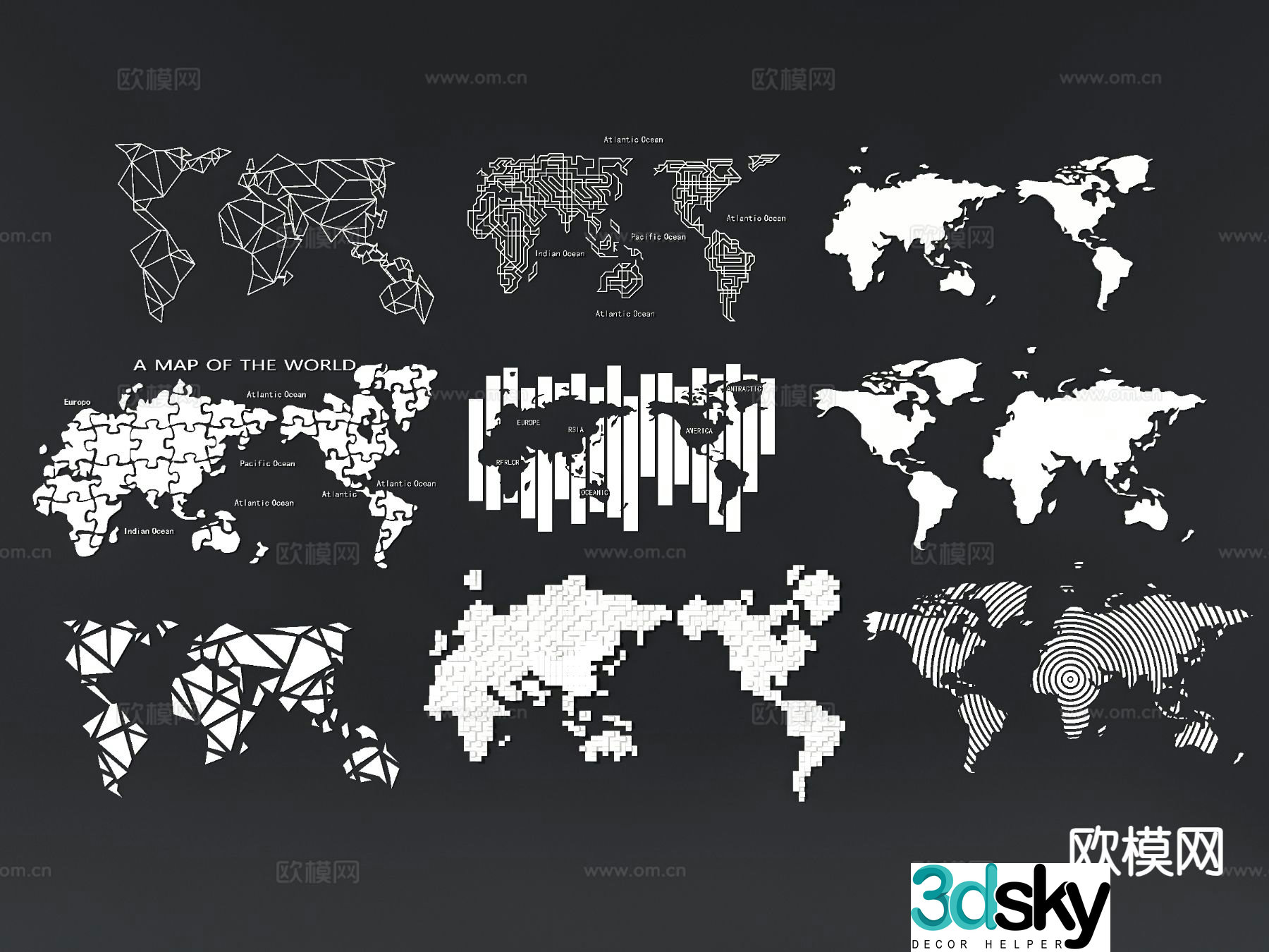 Modern world map wall decoration 3d model