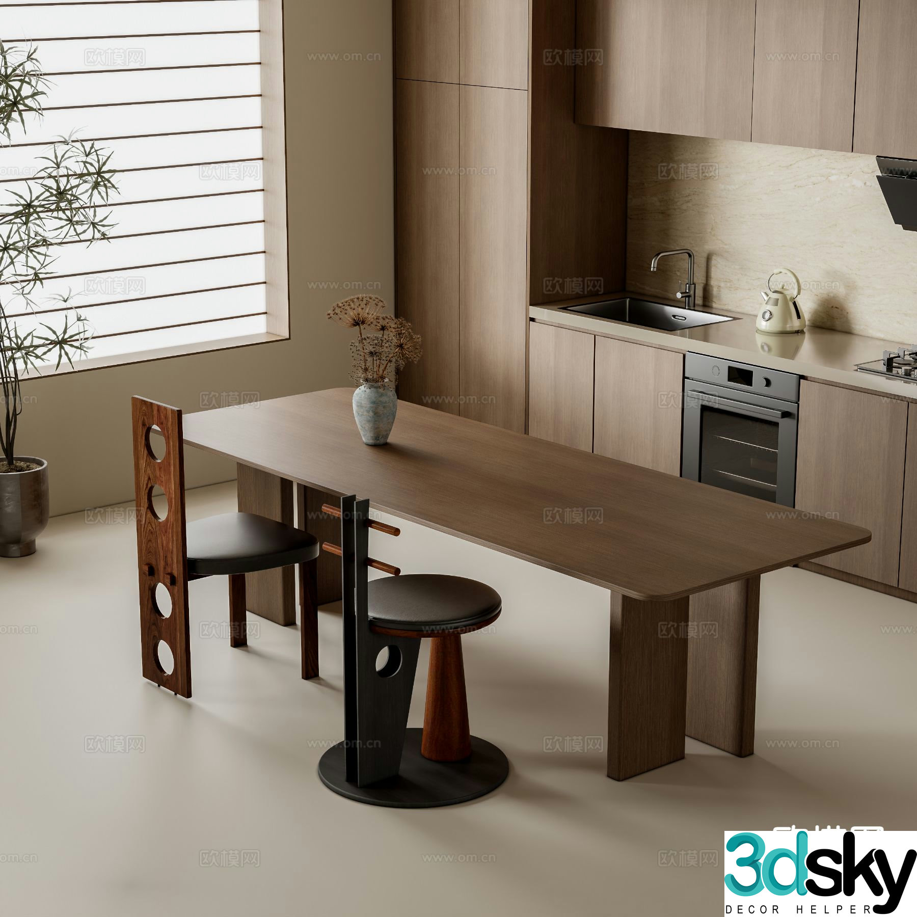 Medieval style dining table and chairs bar dining table 3D model