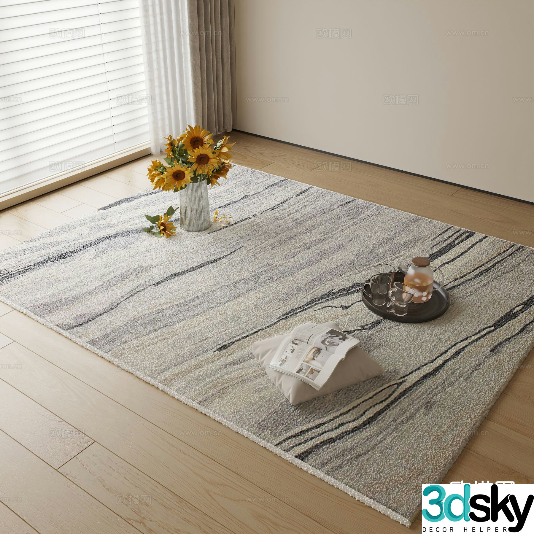 Modern carpet square rug 3d model