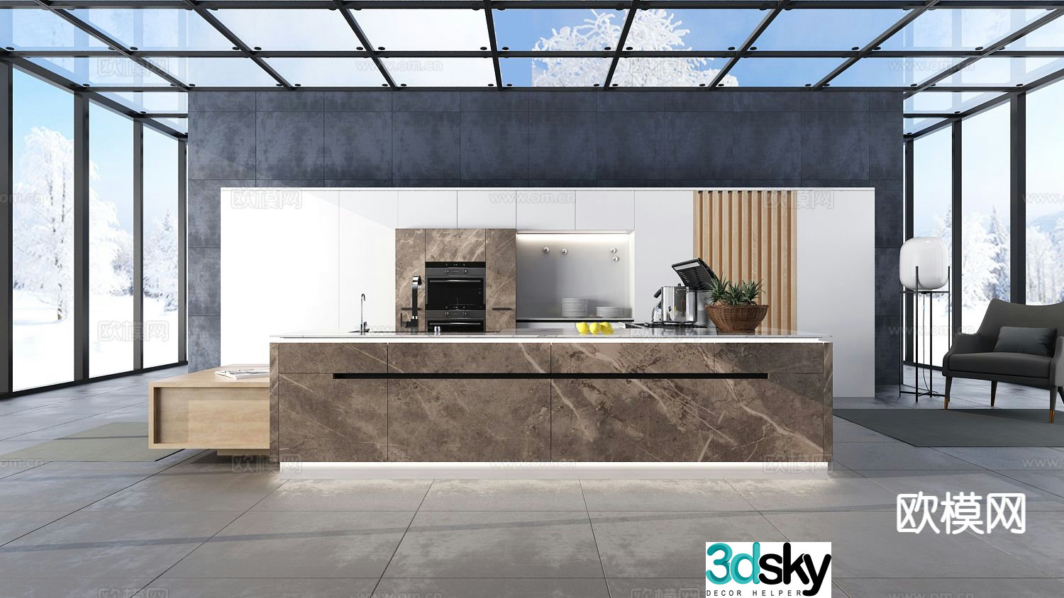 Modern open kitchen western kitchen 3d model