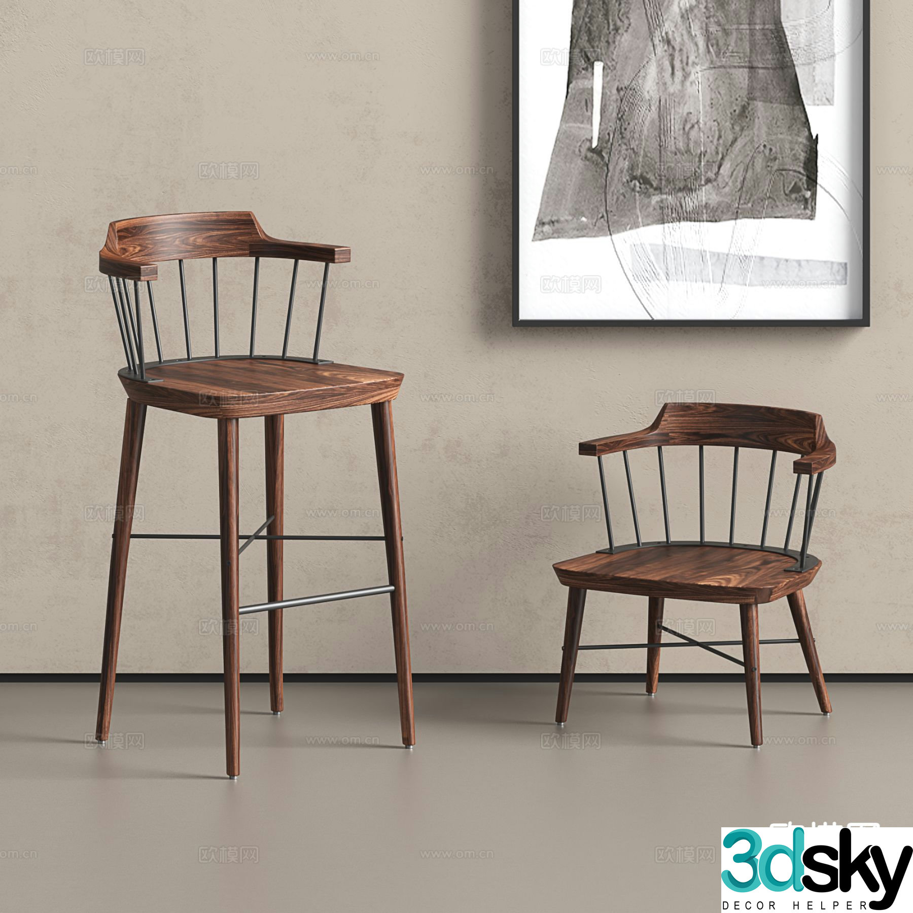 Medieval style bar chair bar stool high stool 3D model