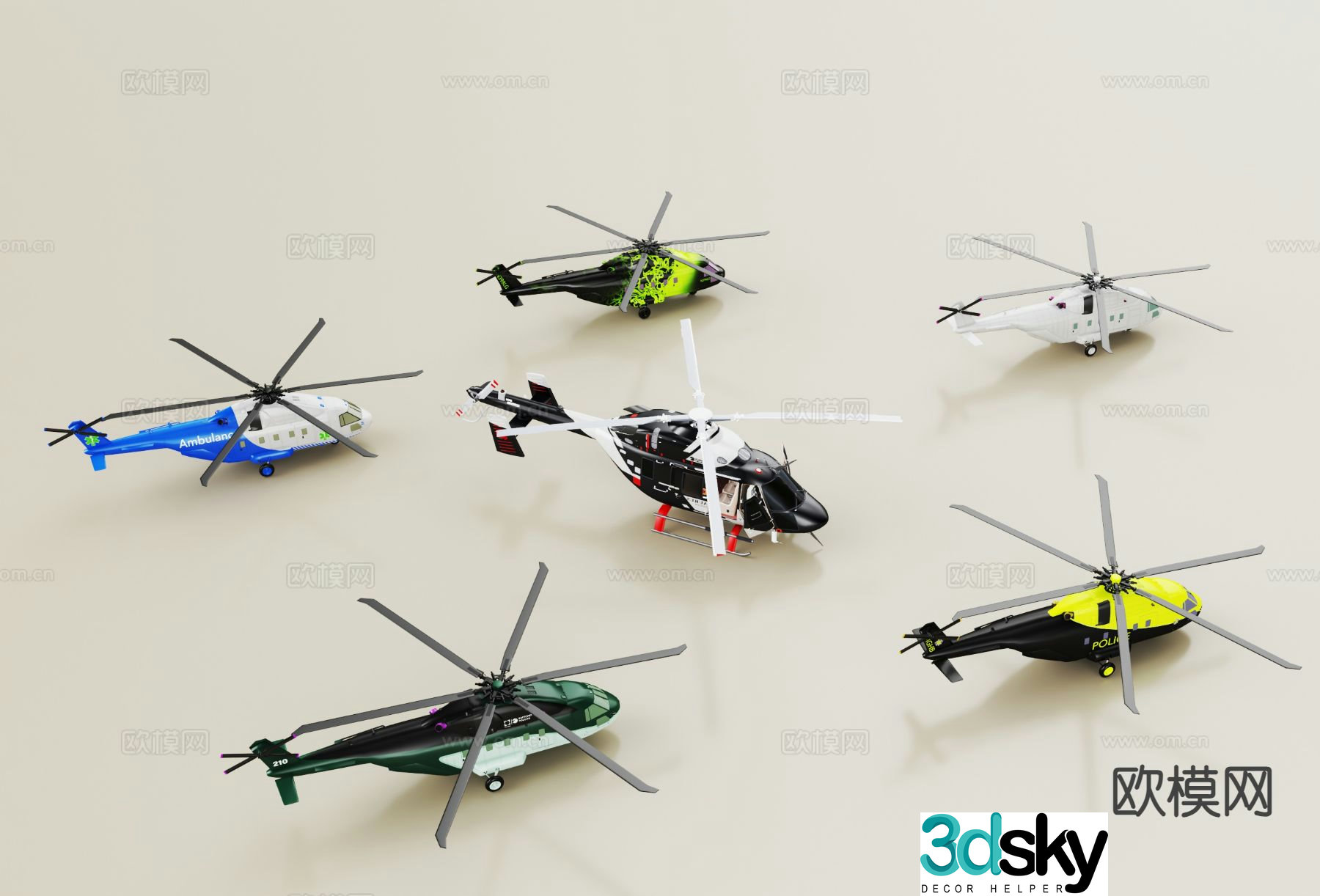 Modern aircraft helicopter 3d model