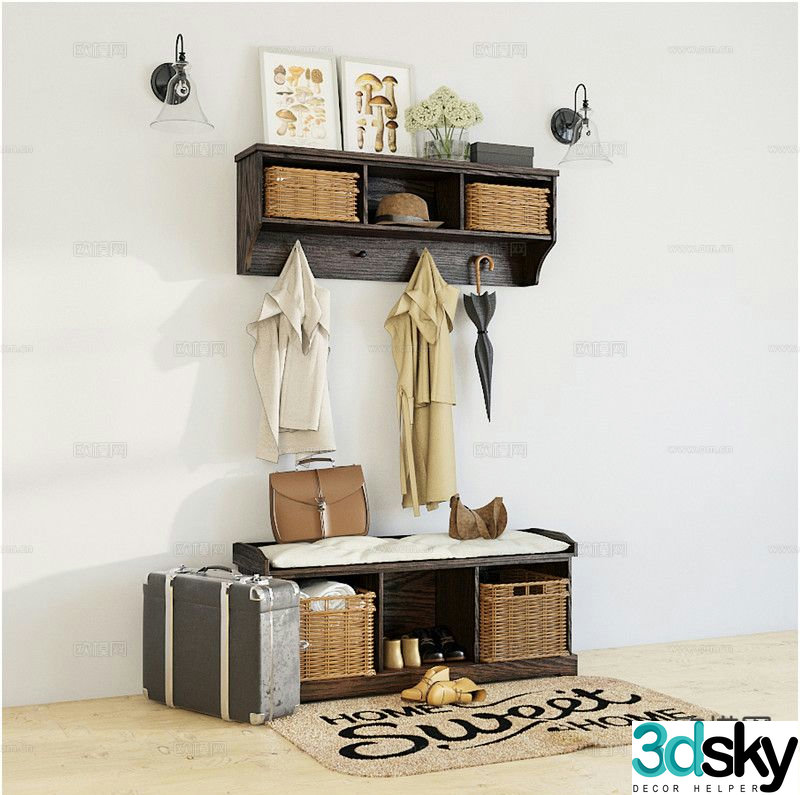 Entrance shoe cabinet aisle clothes rack 3D model
