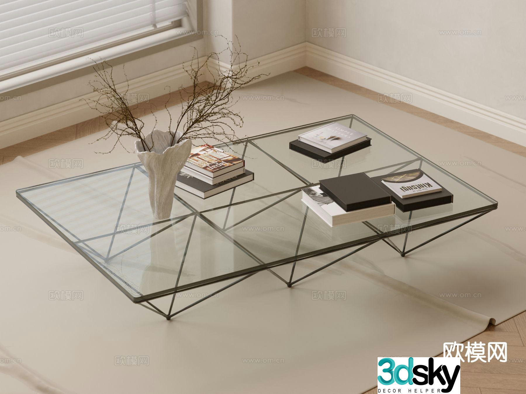 Nordic iron coffee table tempered glass coffee table 3D model