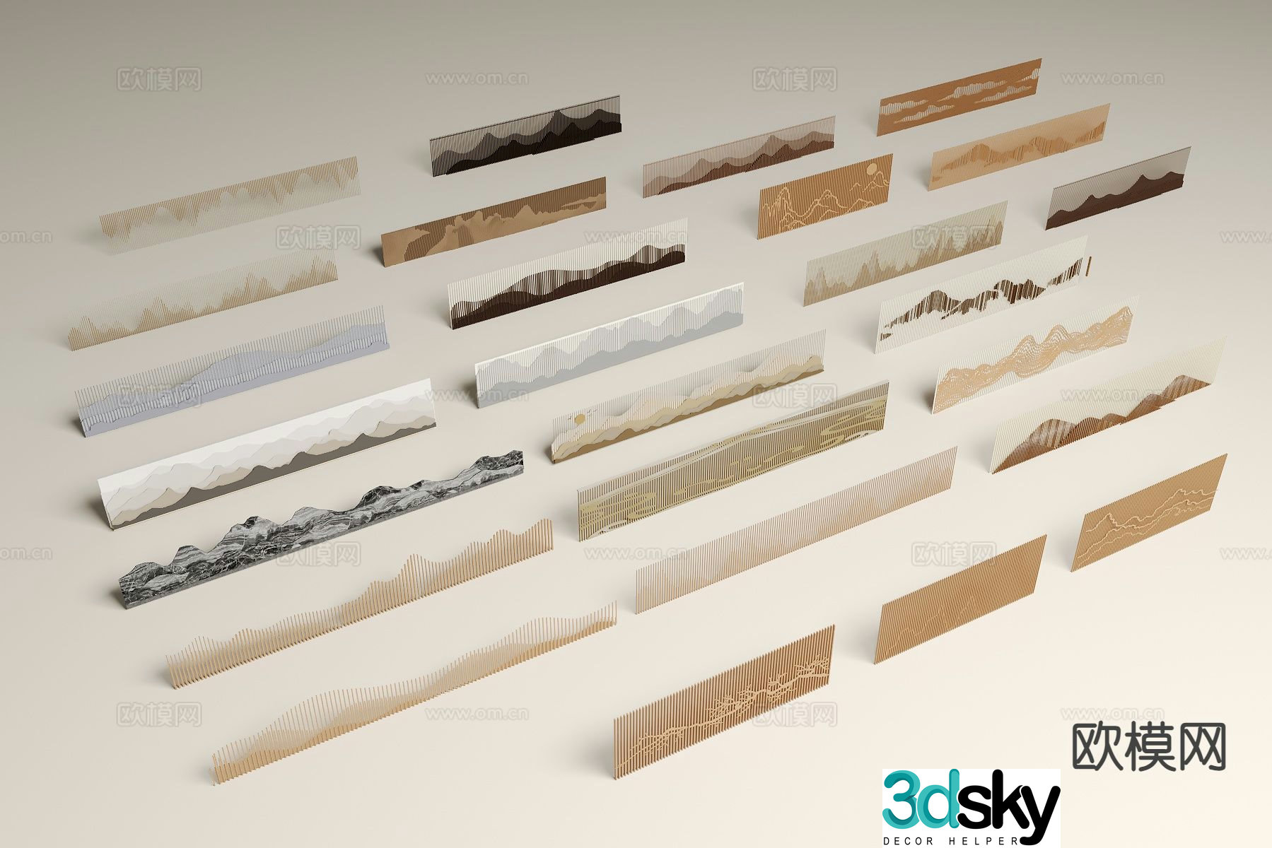 New Chinese style landscape wall grille landscape wall 3D model