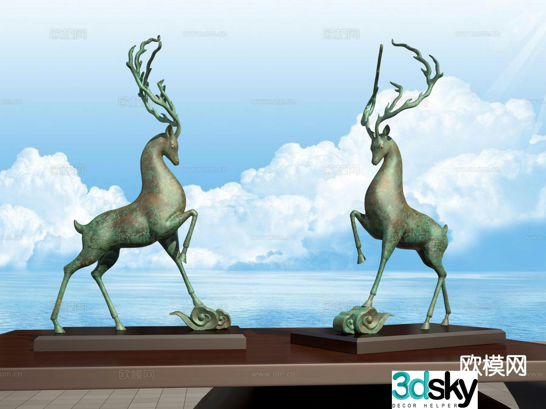 Sika deer sculpture landscape 3d model