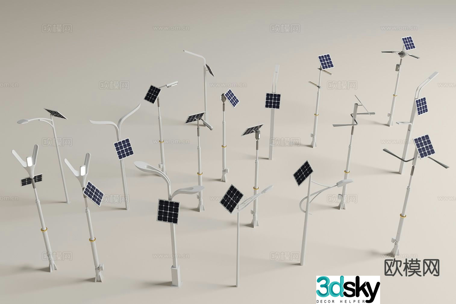 Modern solar street light outdoor light solar garden light 3d model