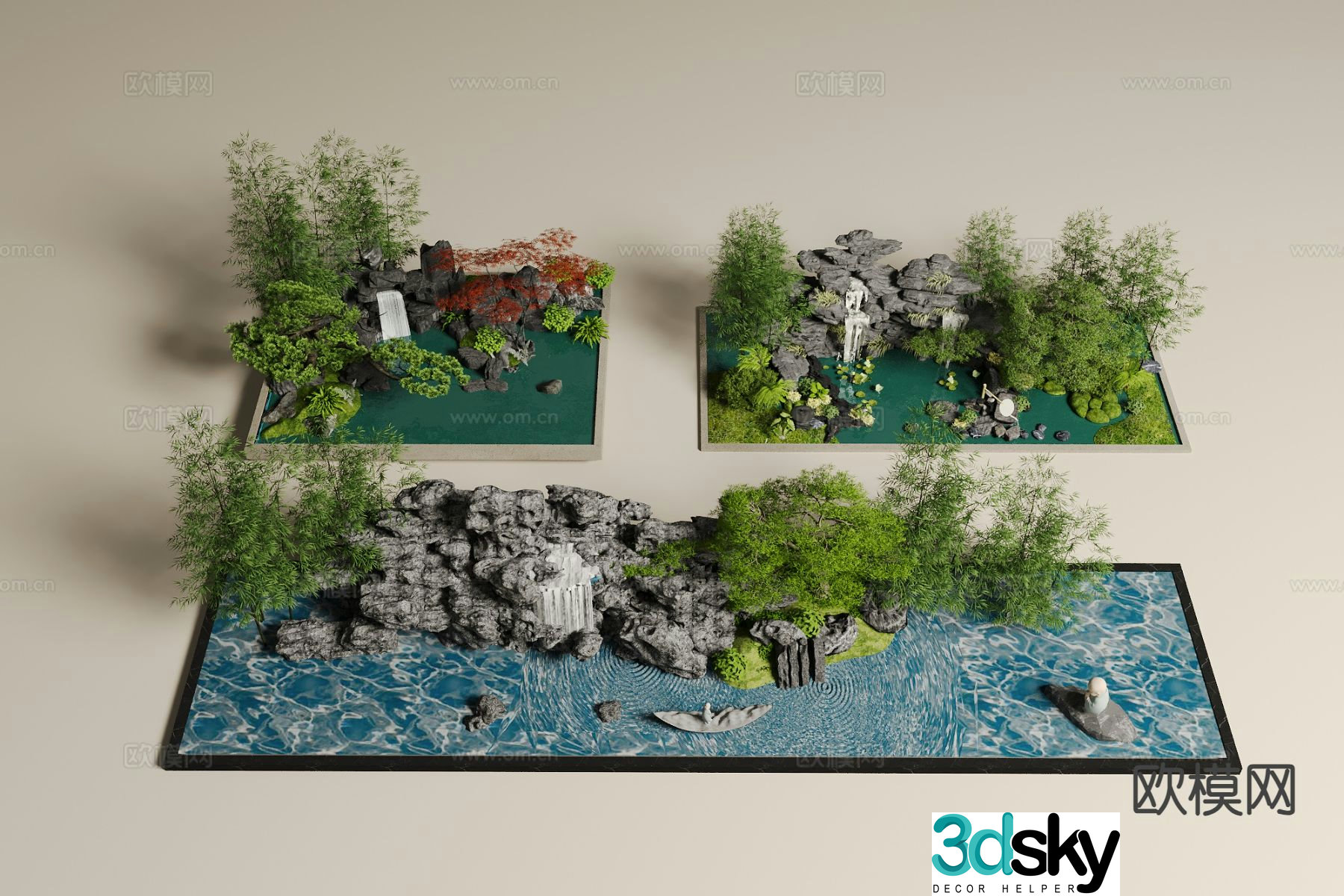 Rockery waterscape courtyard landscape sketch 3D model