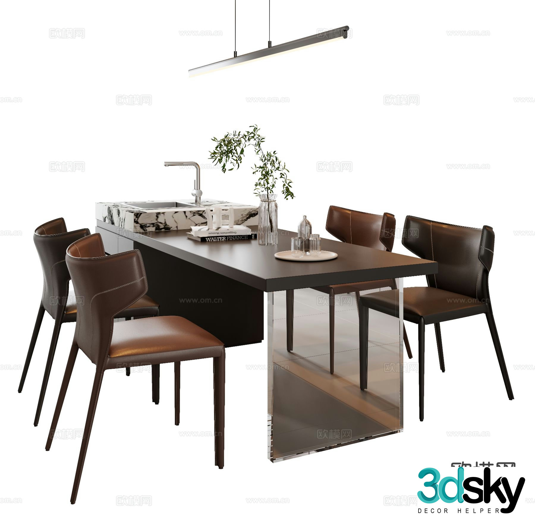 Italian dining table and chairs island dining table 3d model