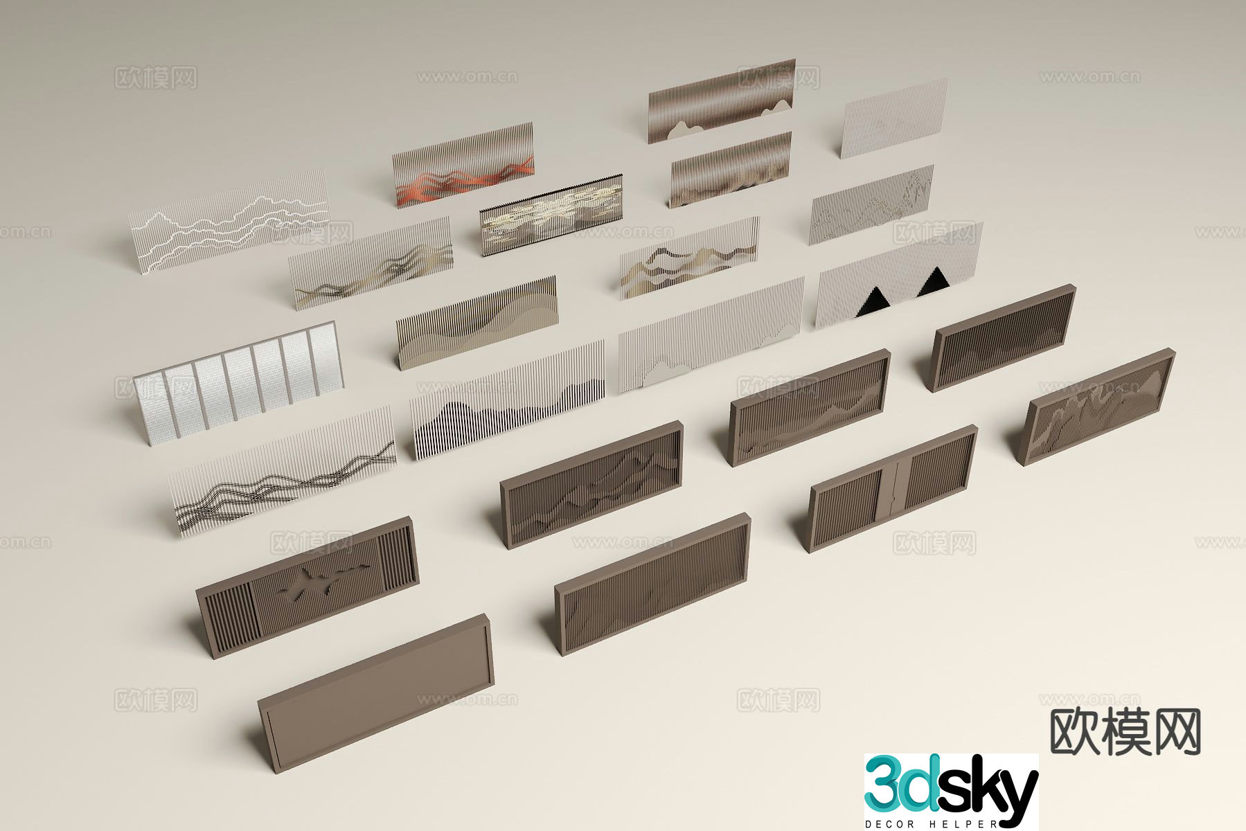 New Chinese style landscape wall grille landscape wall 3D model