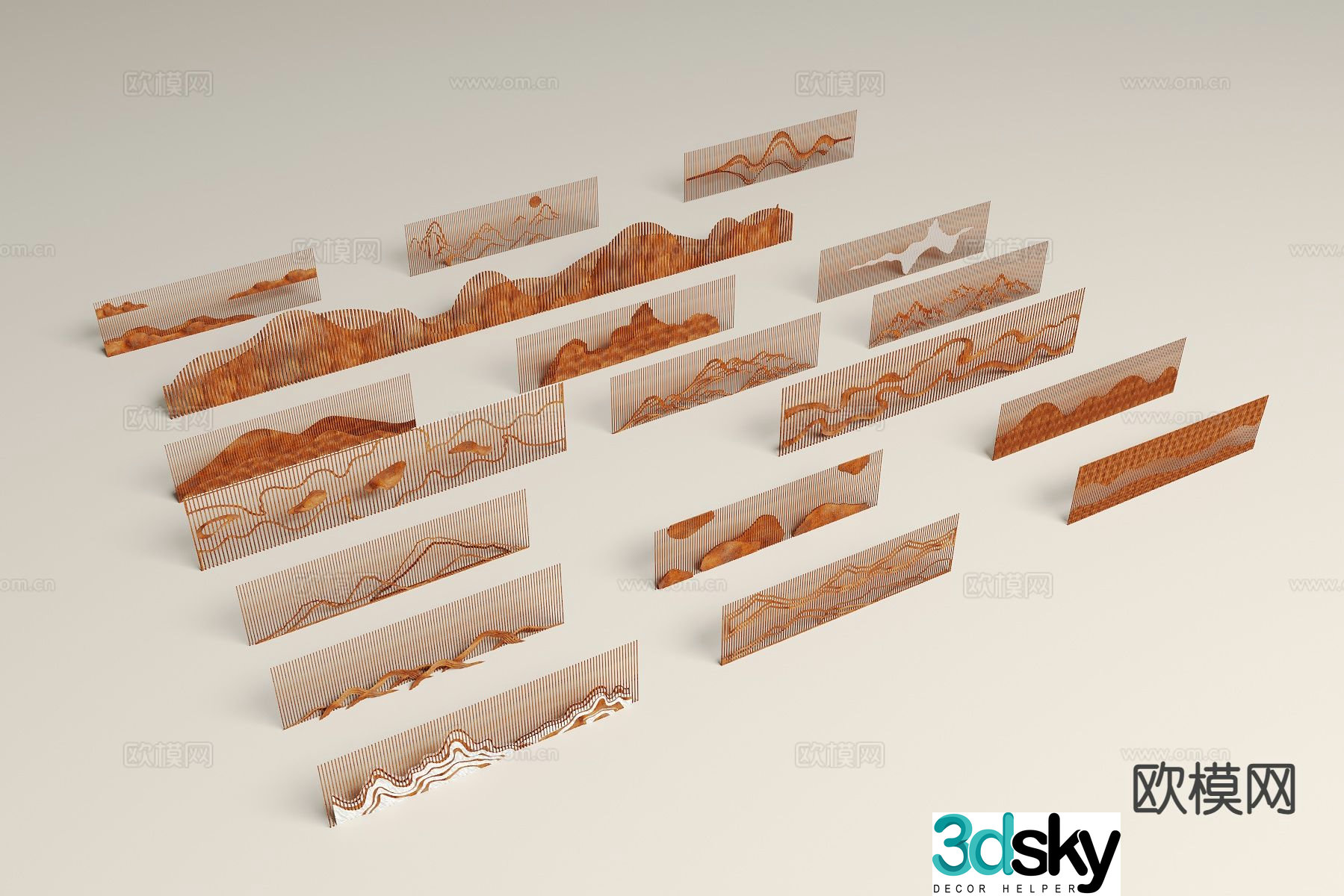 New Chinese style landscape wall grille landscape wall 3D model