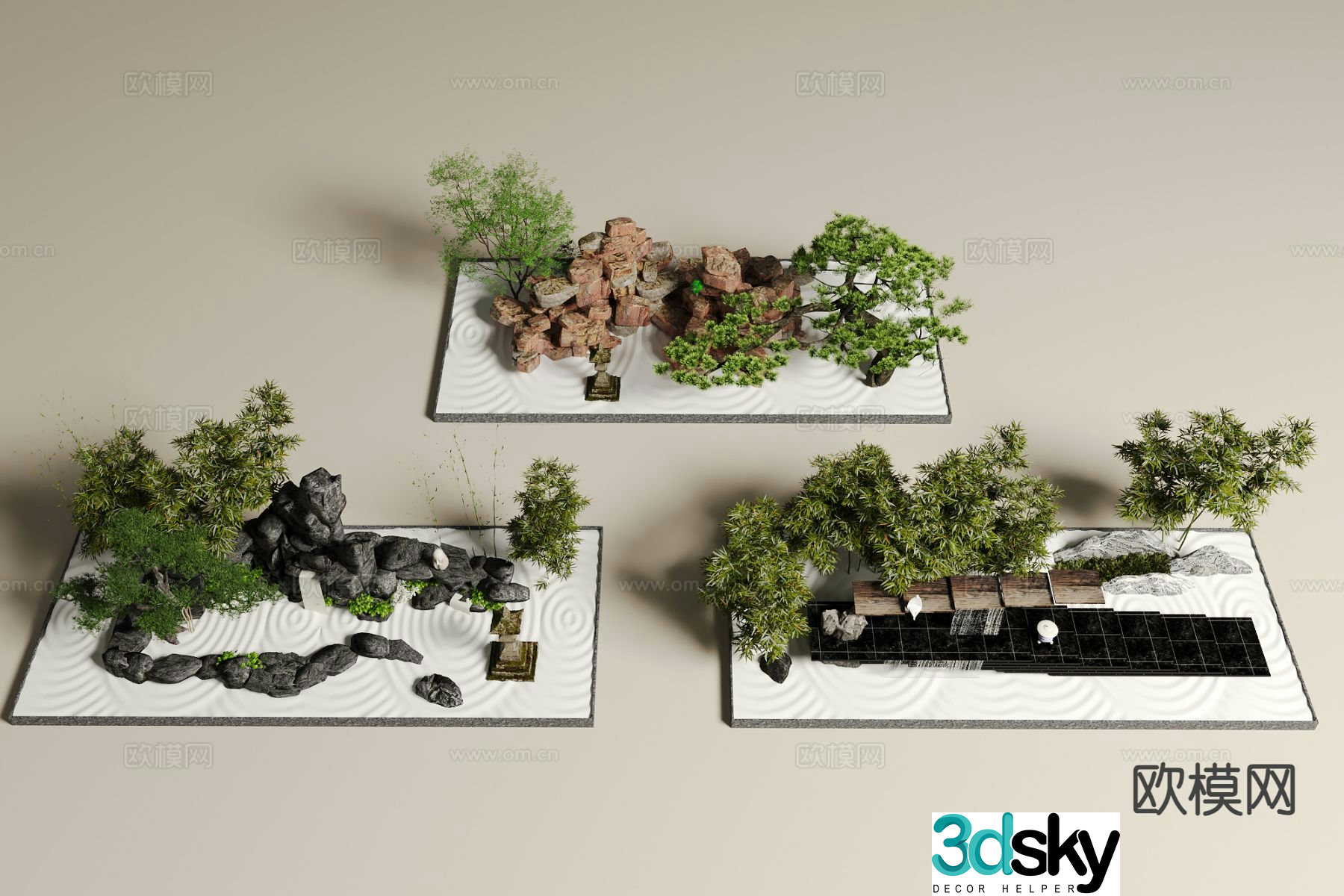 Rockery waterscape stacked stone waterfall plant landscaping 3D model