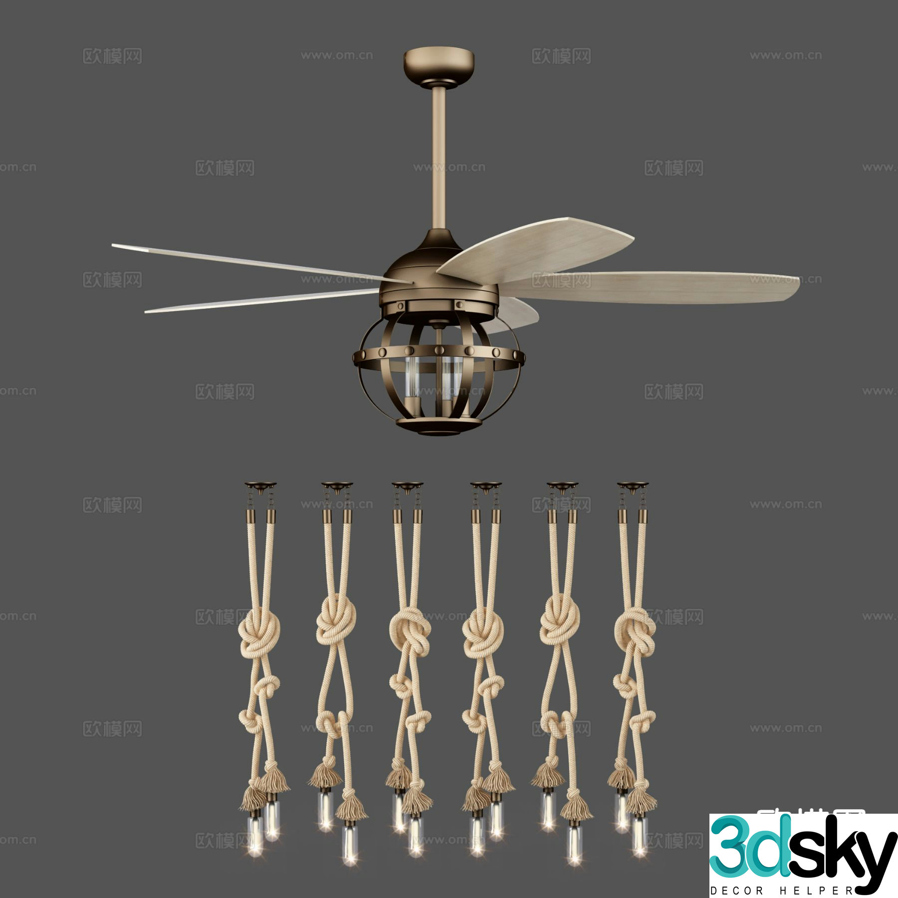Industrial style ceiling fan light fan light 3d model