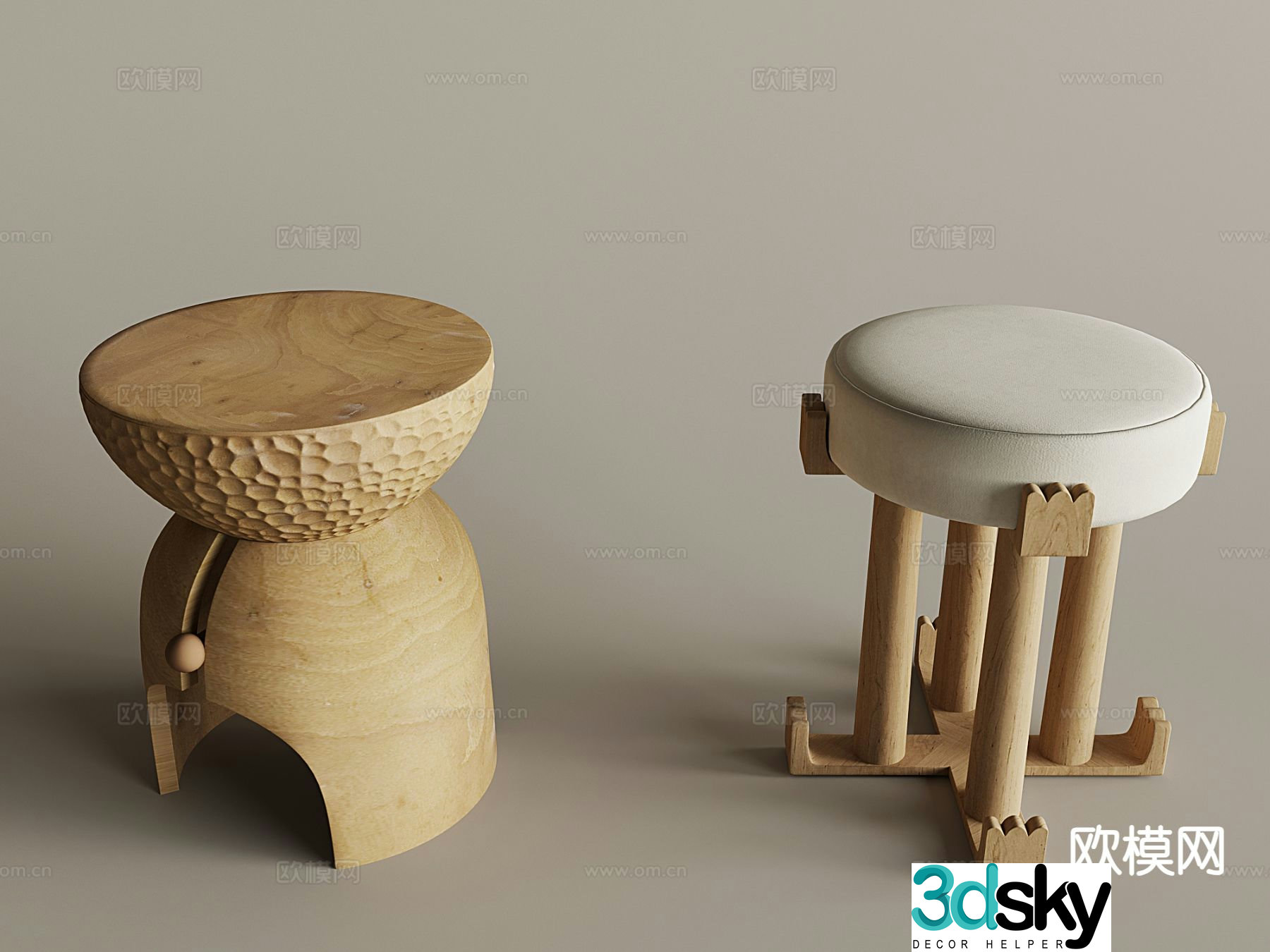 Wabi Sabi Stool Dressing Stool Makeup Stool Round Stool 3D Model