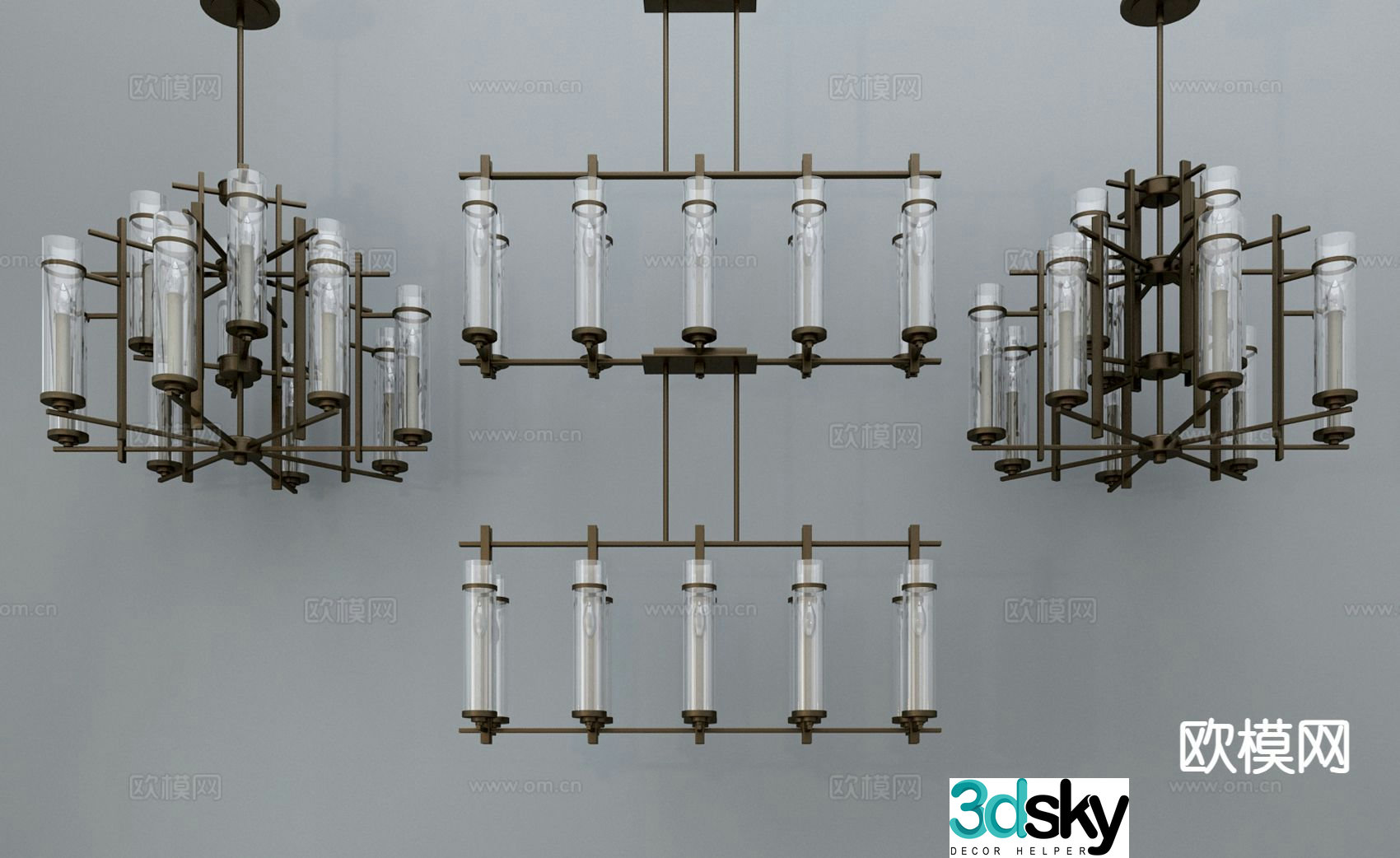 New Chinese style chandelier glass chandelier 3d model