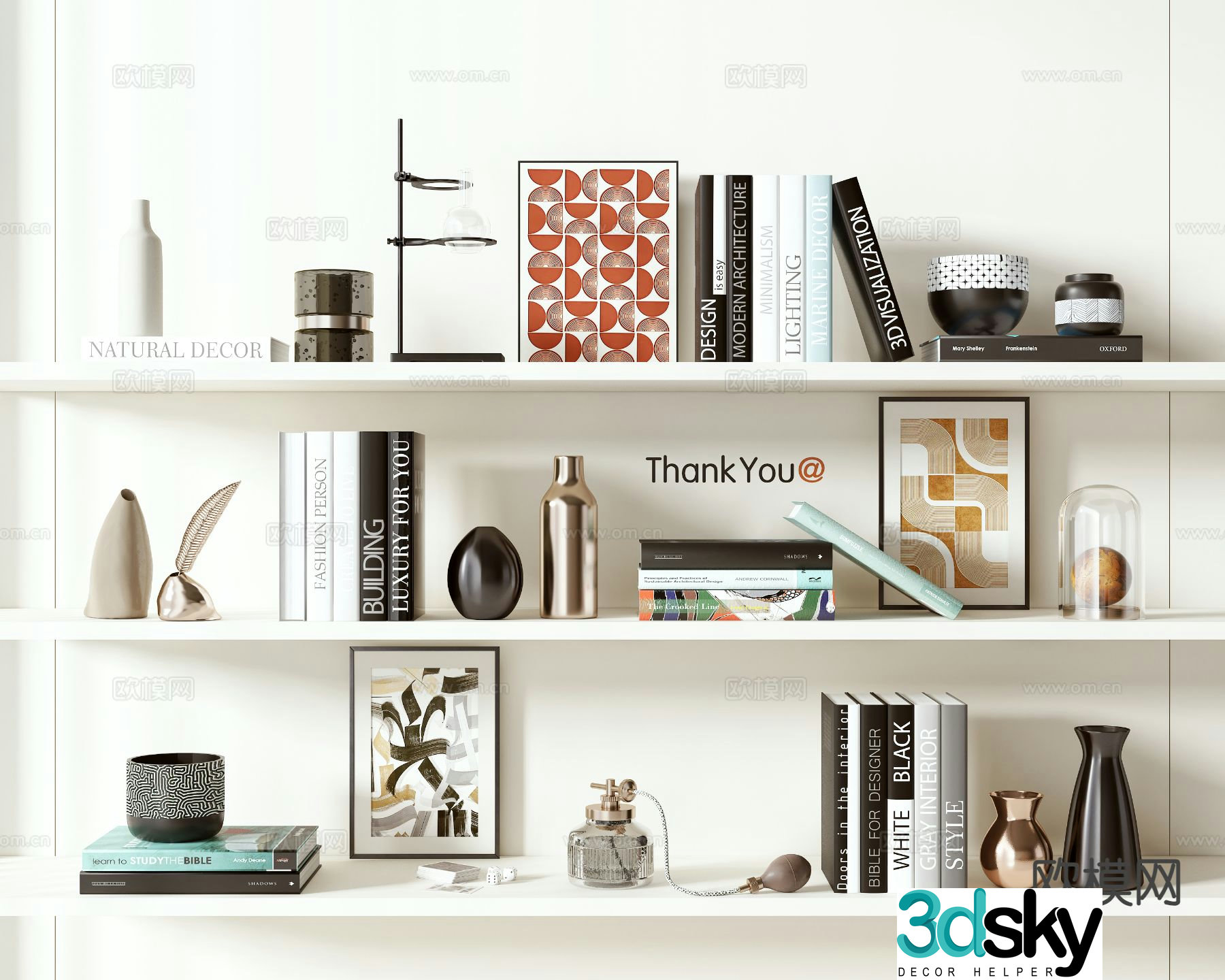 Modern decorations ornaments books sculptures crafts 3D model