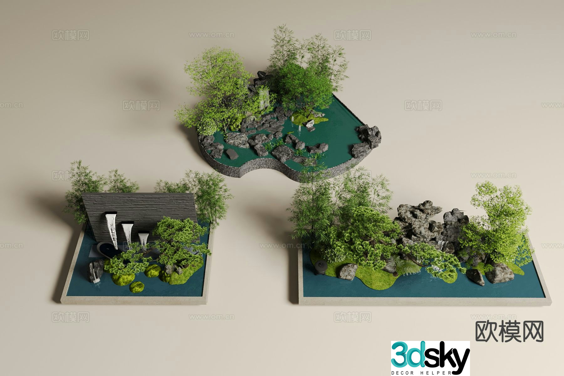 Chinese rockery waterscape courtyard landscape sketch 3D model