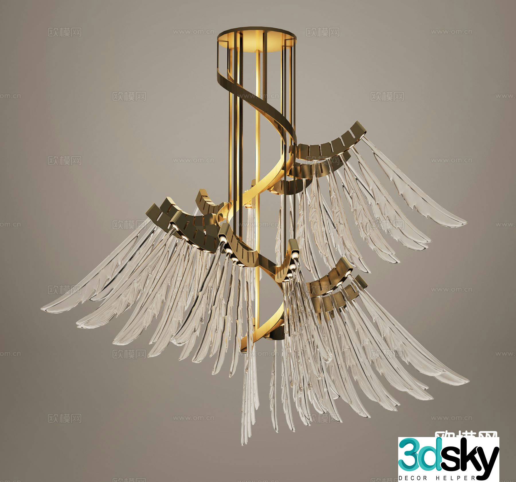 Modern angel chandelier feather crystal lamp 3d model