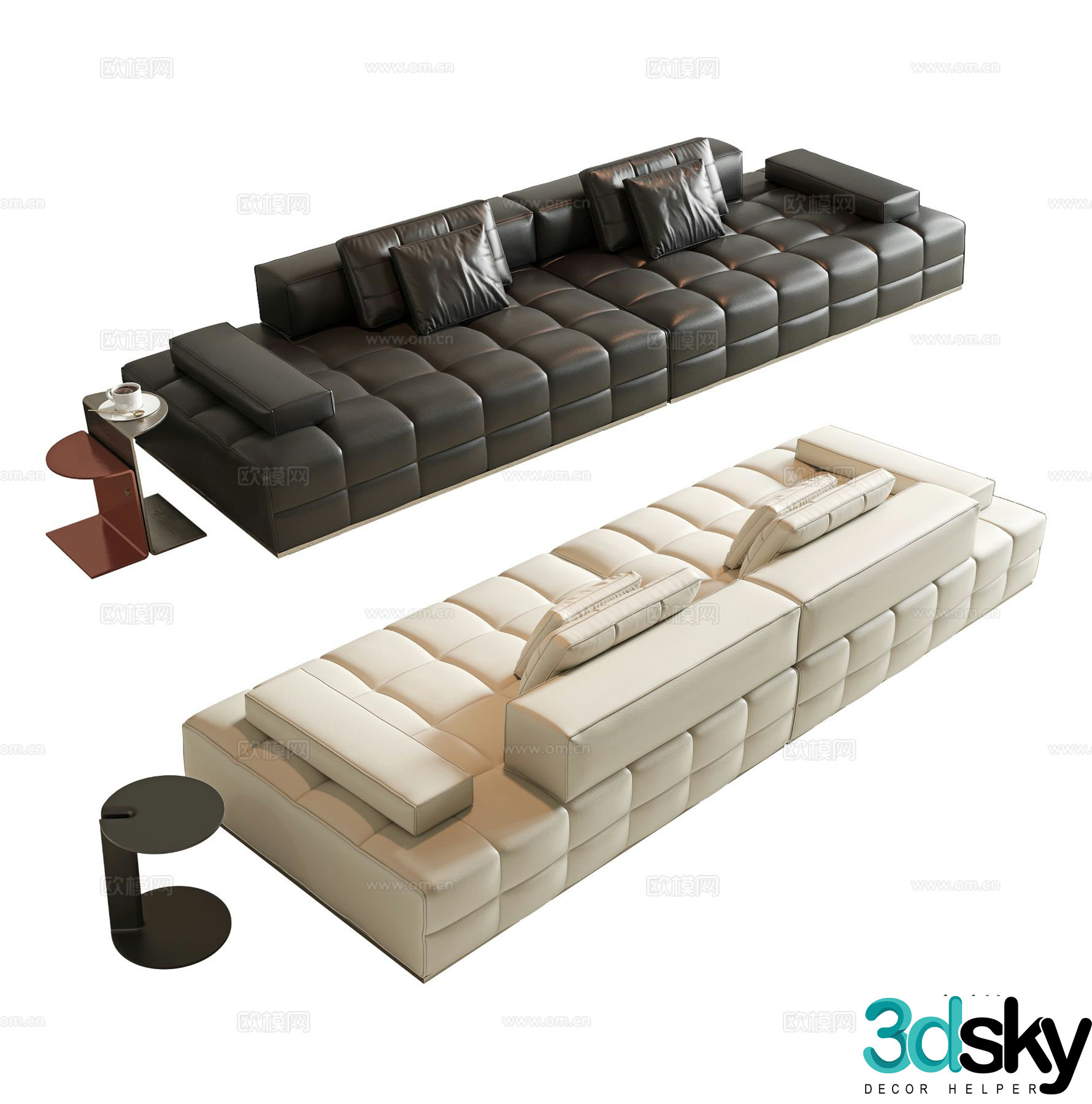 Double sofa leather sofa 3d model