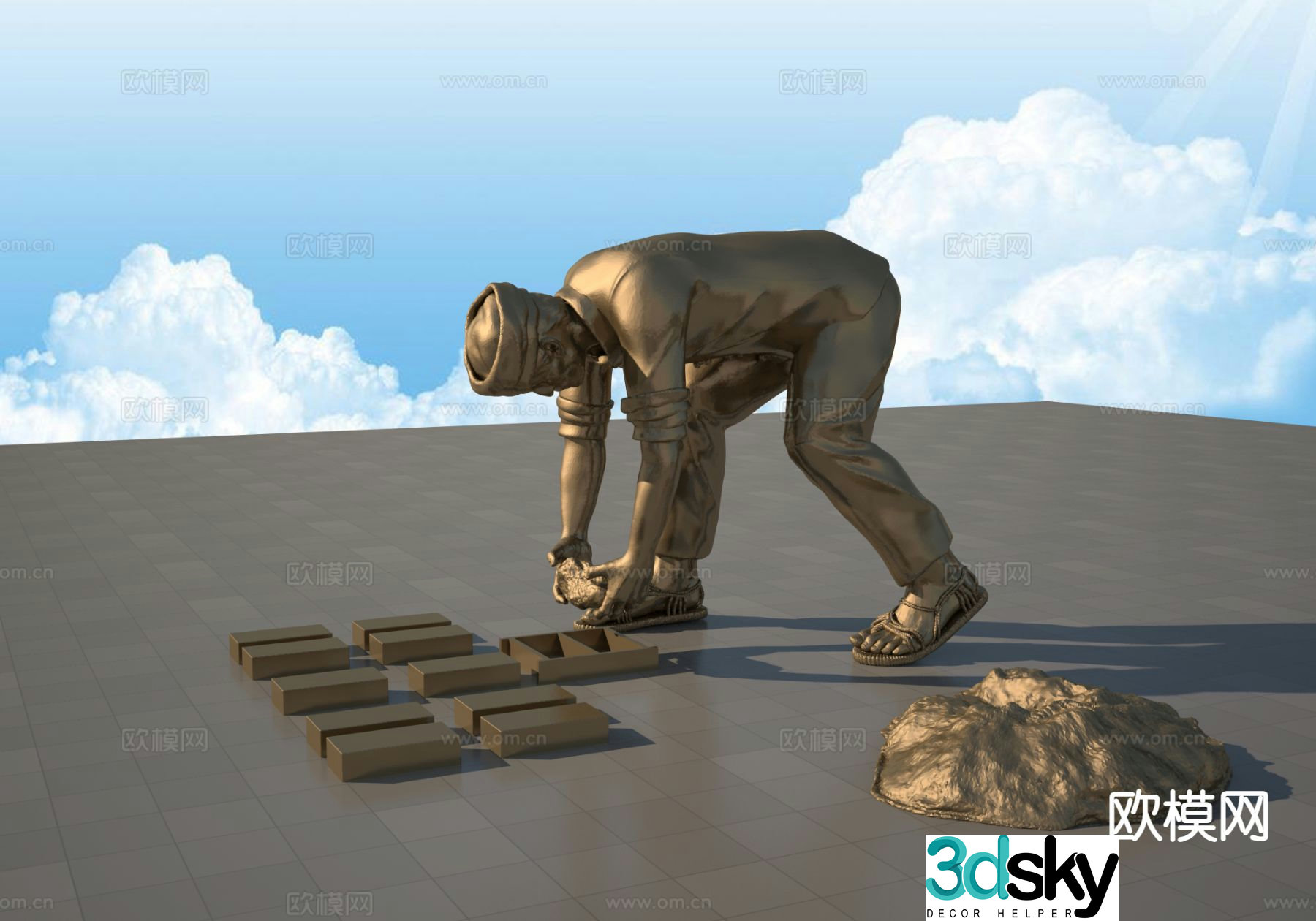 Landscape sculpture square sculpture 3d model