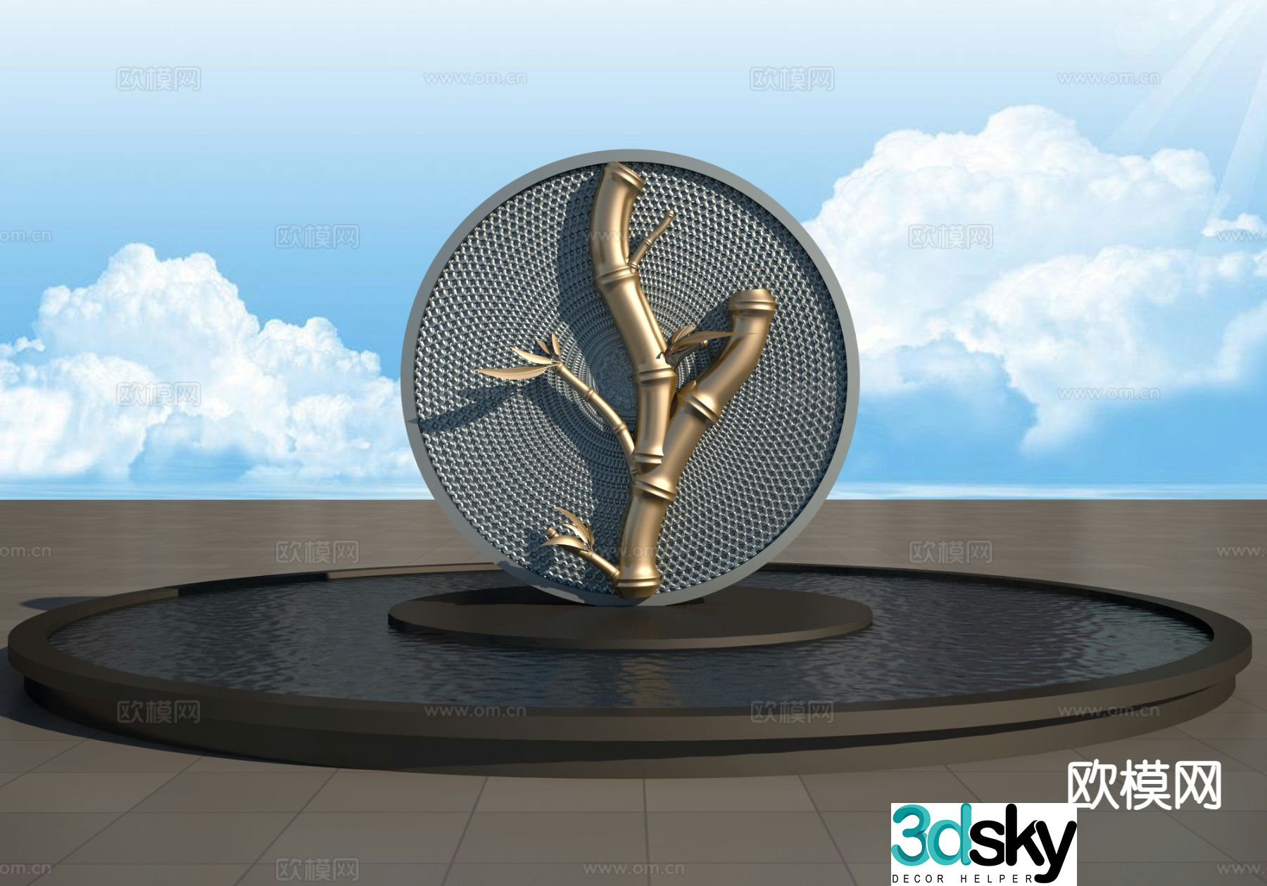 Bamboo sculpture square sculpture 3d model