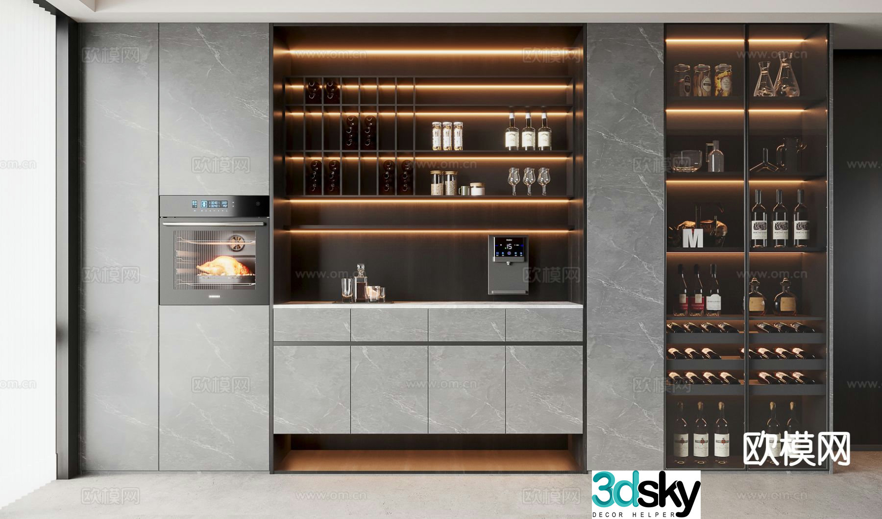 Slate glass wine cabinet sideboard 3d model