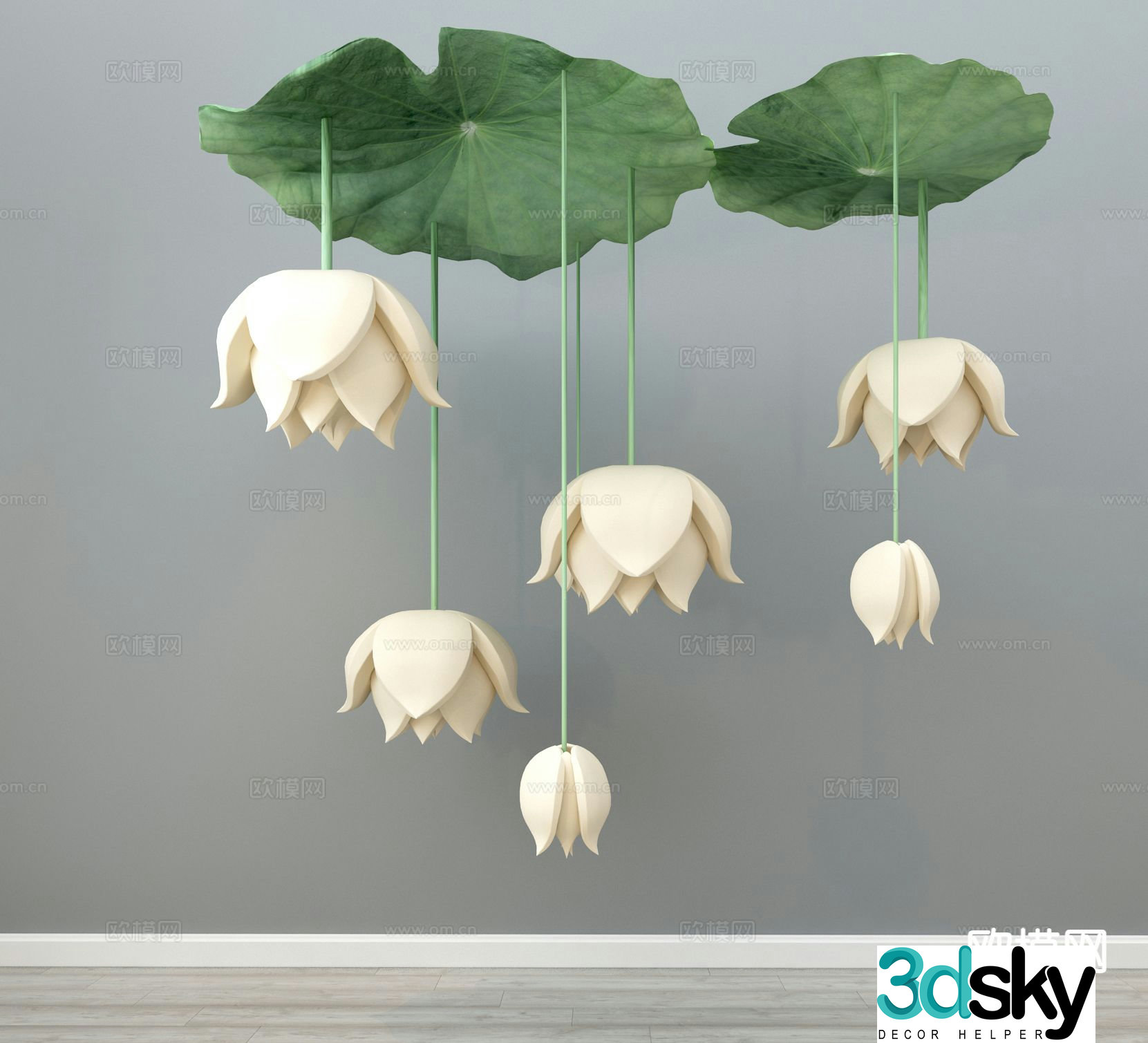 Chinese lotus decorative lamp 3d model