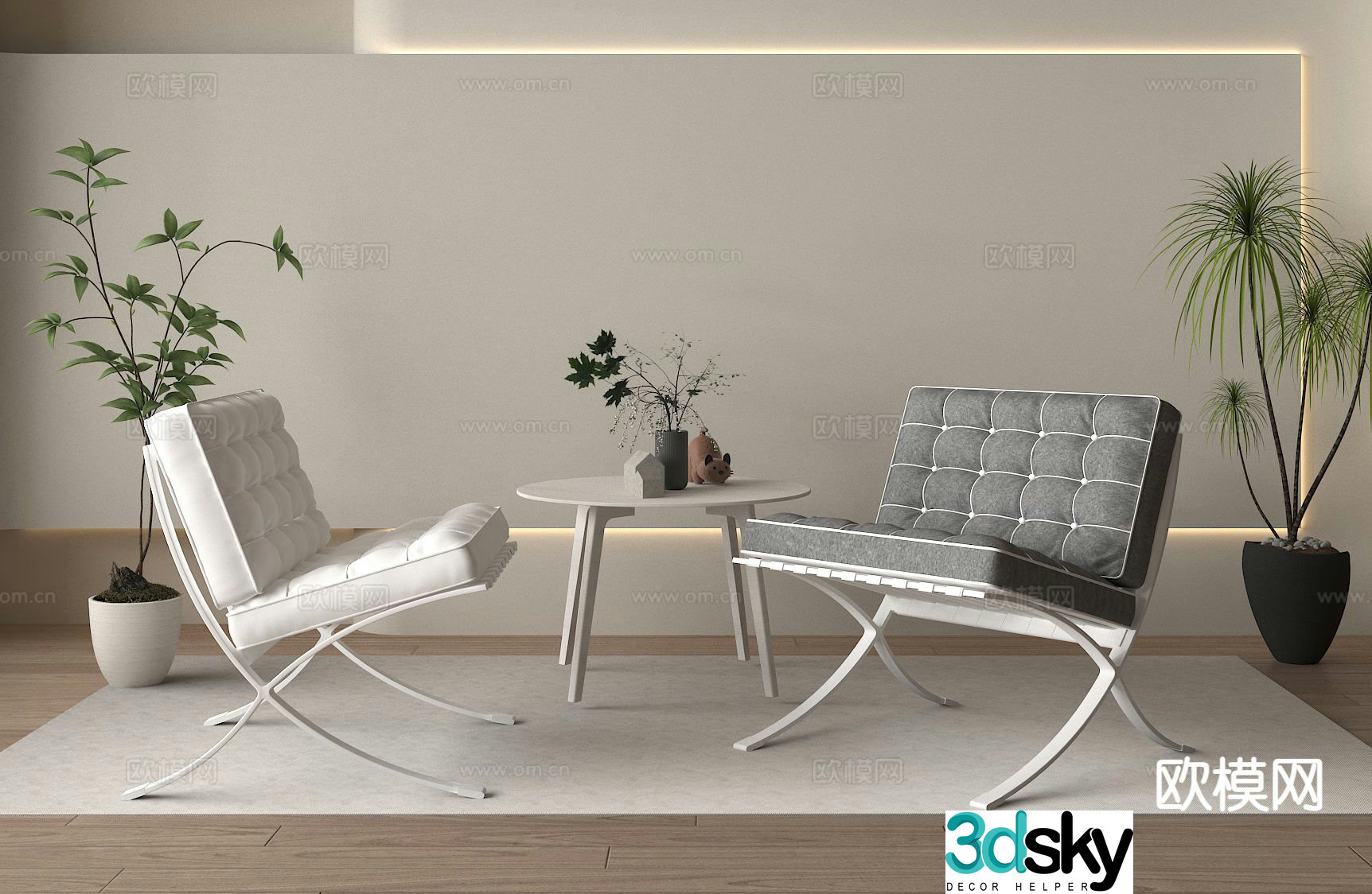 Modern chair leisure chair table 3d model