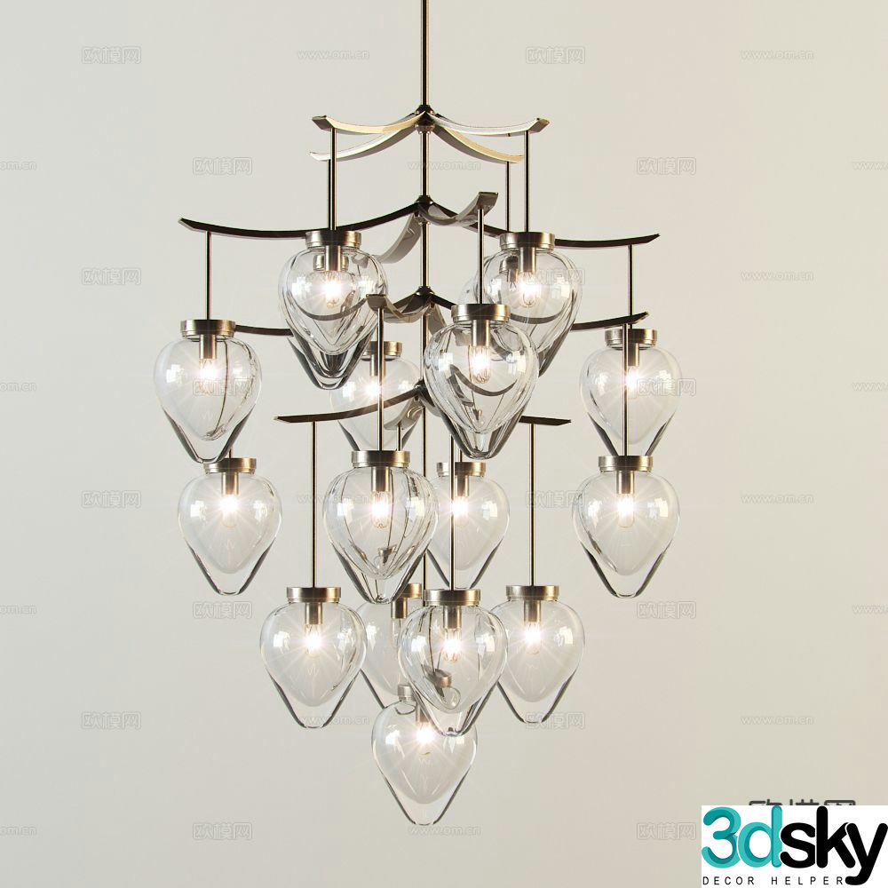 Light luxury glass chandelier multi-head chandelier 3D model